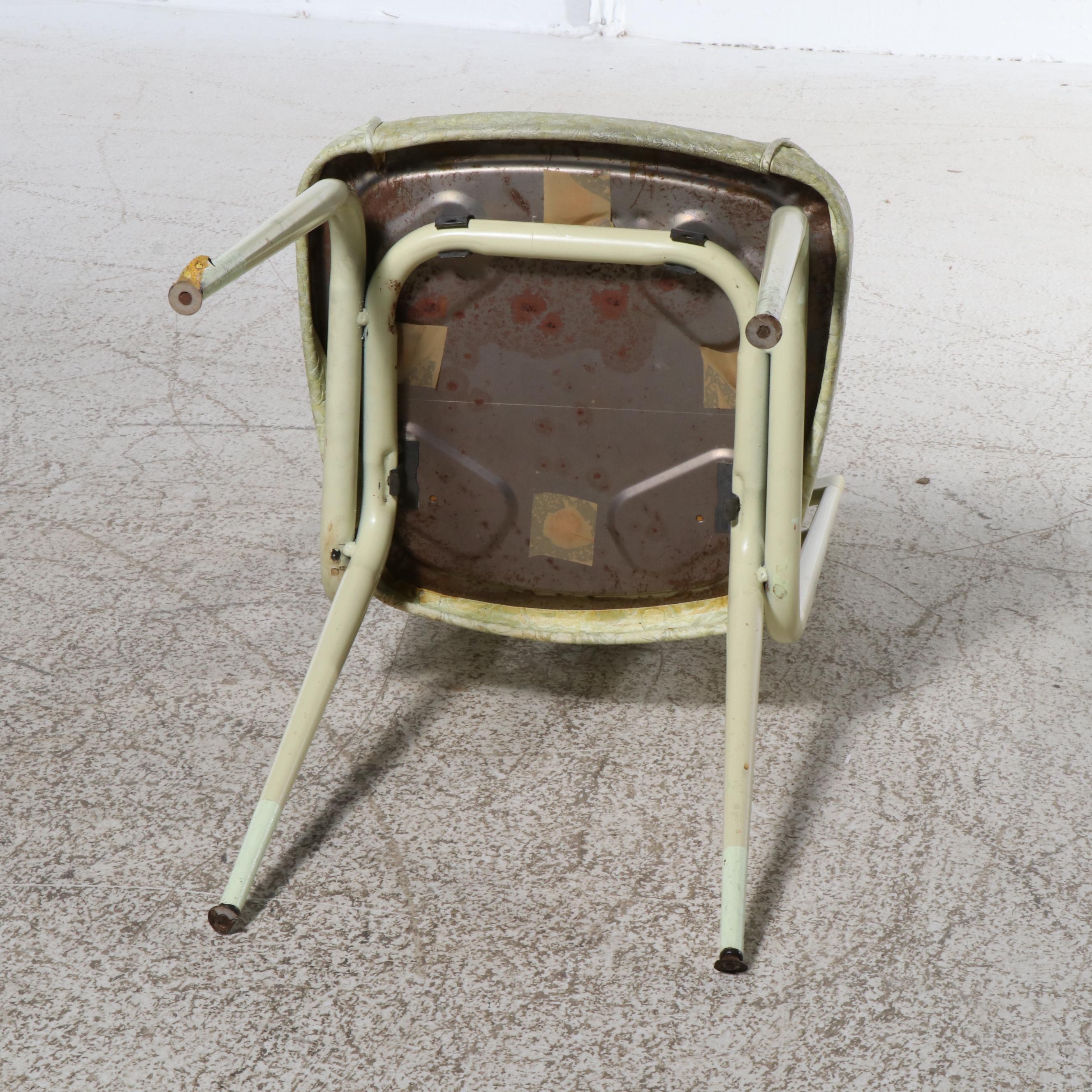 Pair of Mid Century Modern Mint Vinyl and Metal Dining Chairs, 1950s