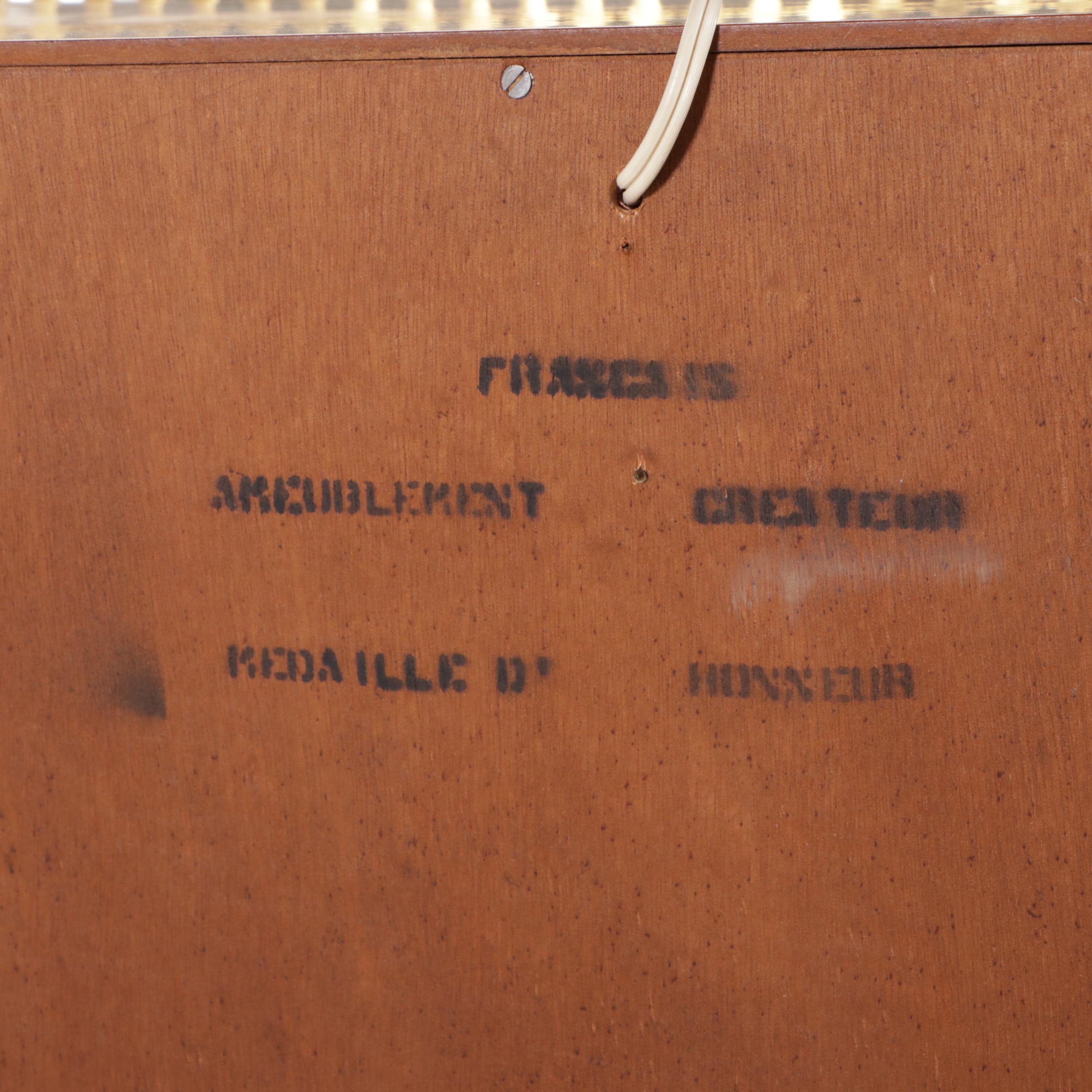 French Provincial Walnut Illuminated Curio Cabinet with Brass Accents