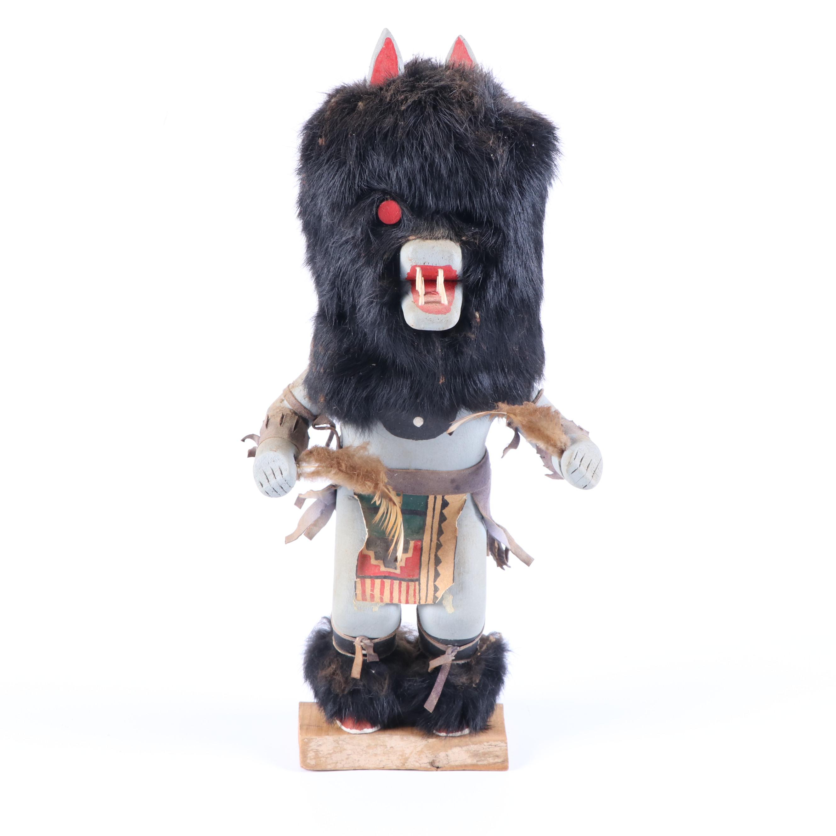 Native American Style Wolf Wood Kachina Doll