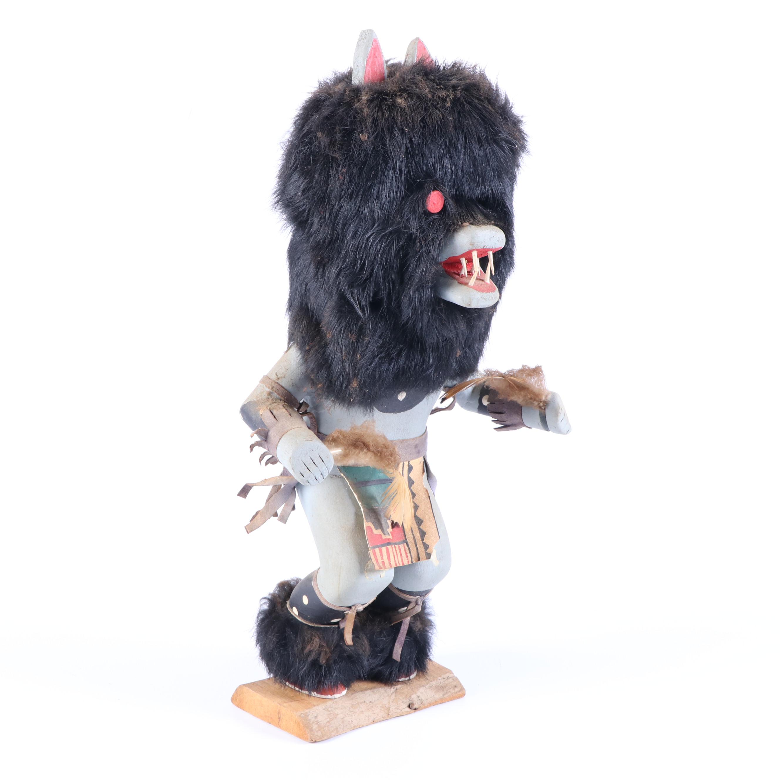 Native American Style Wolf Wood Kachina Doll