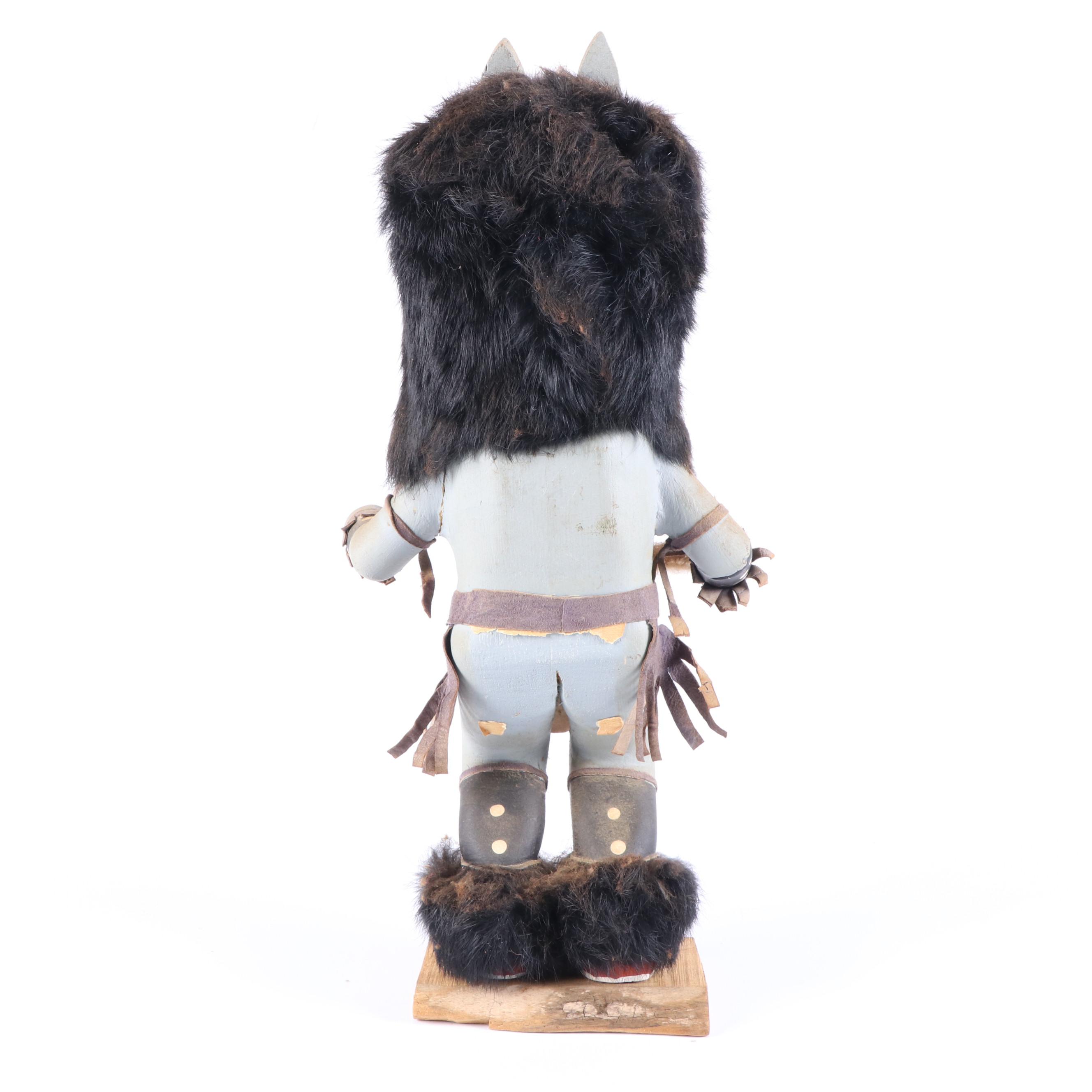 Native American Style Wolf Wood Kachina Doll