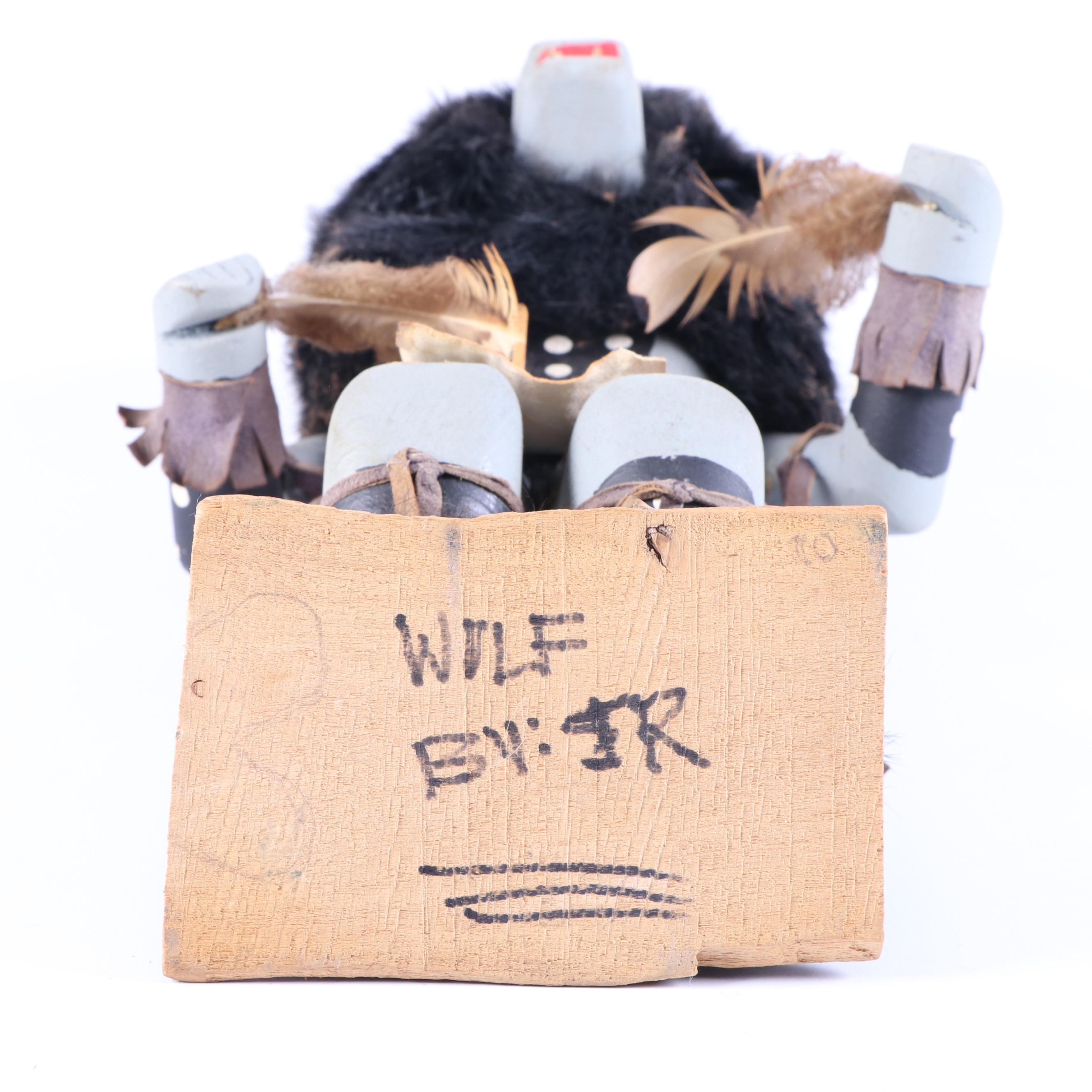 Native American Style Wolf Wood Kachina Doll