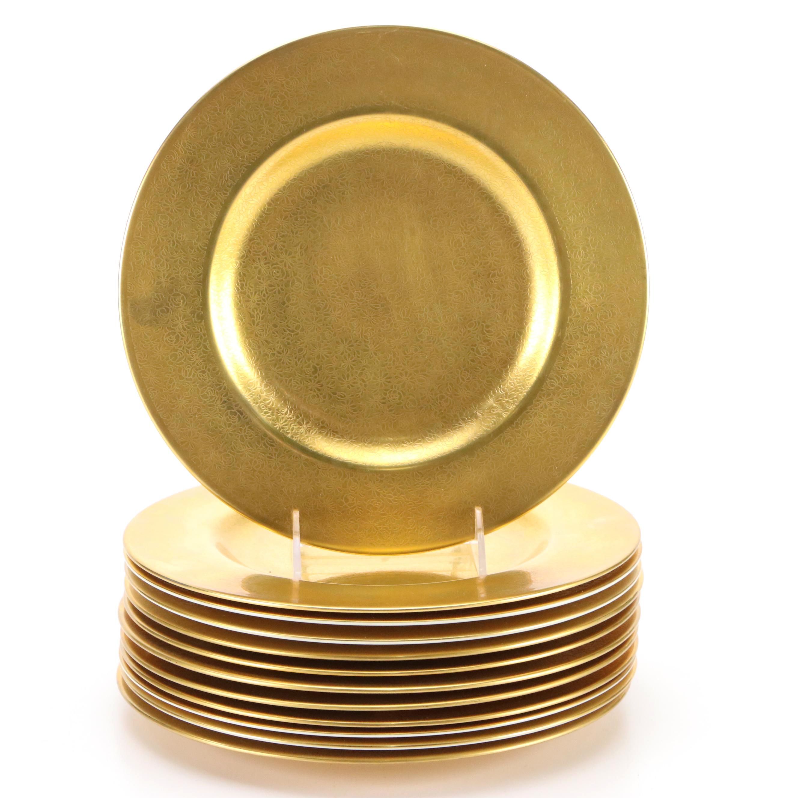 Pickard "Rose and Daisy" Gilt Ceramic Dinner Plates