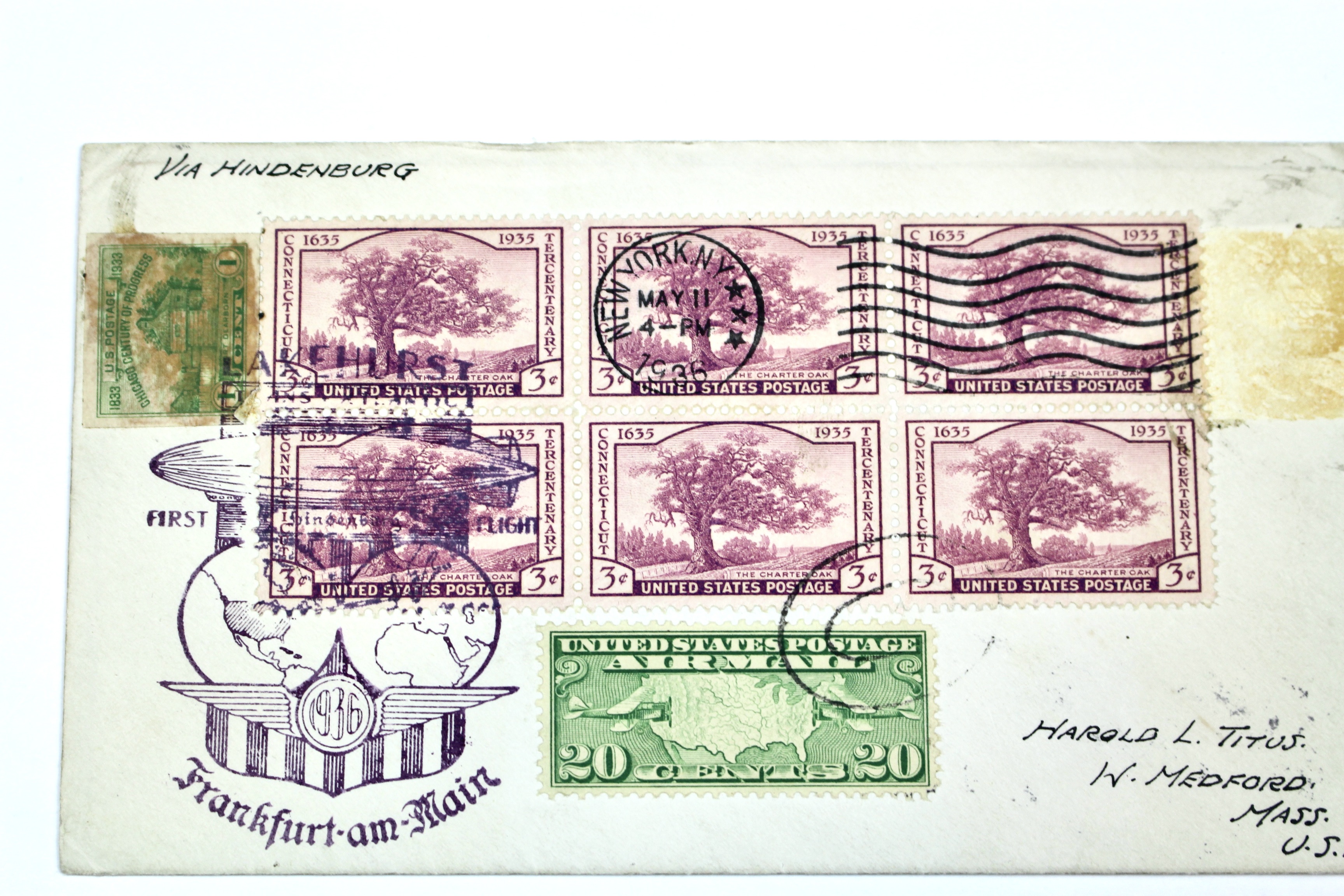 1936 Hindenburg Graf Zeppelin First Flight Postal Cover