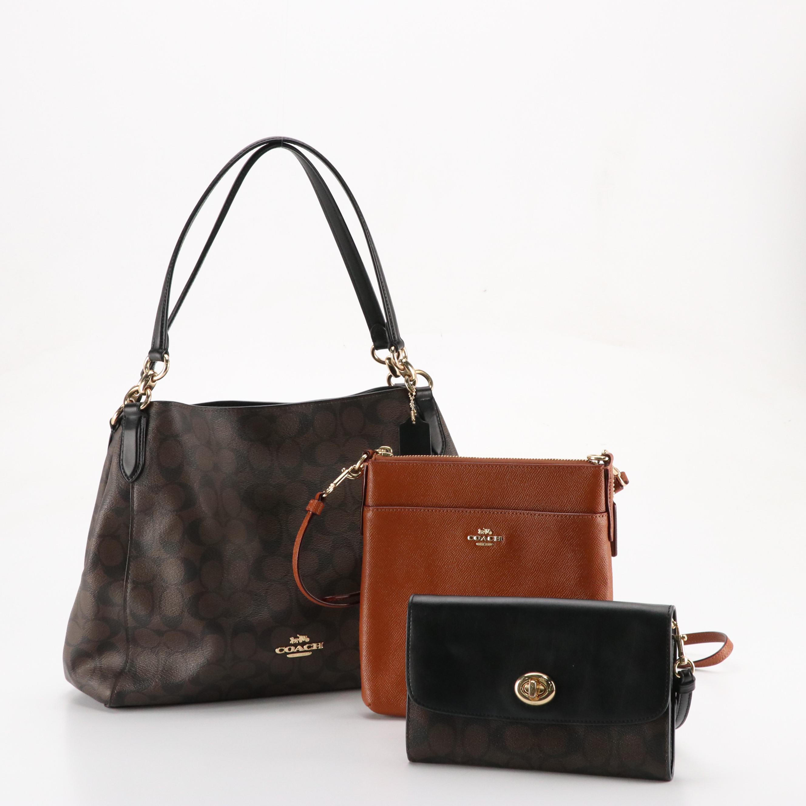 Coach Signature Canvas Hallie Hobo Bag and Wallet, Leather Kitt Messenger Bag