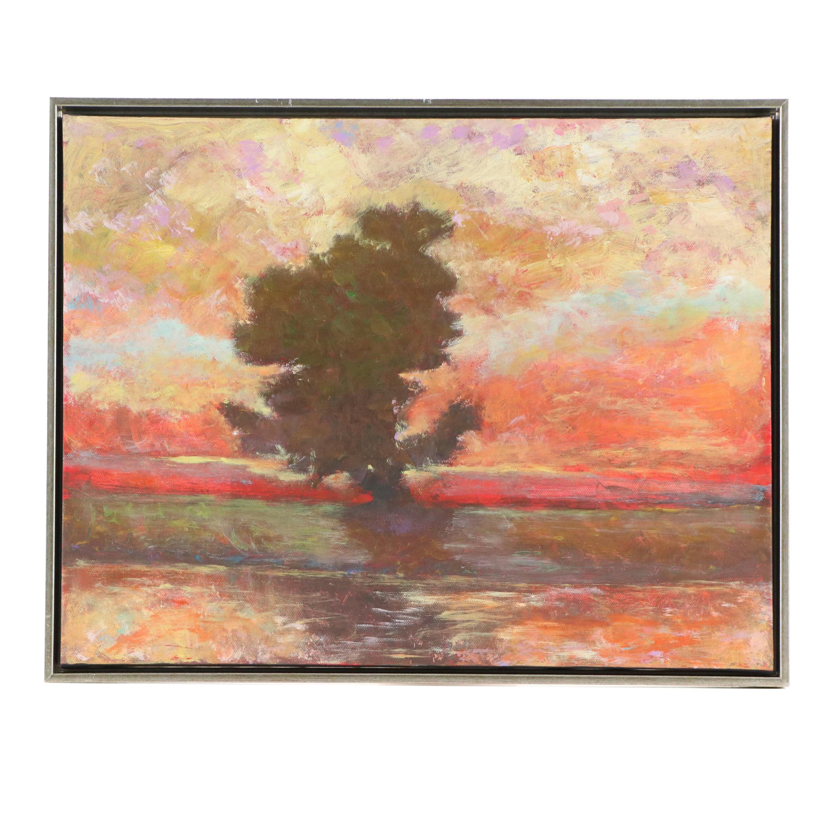 Robert Riddle Baker Landscape Acrylic Painting "The Fire of Summer," 2024