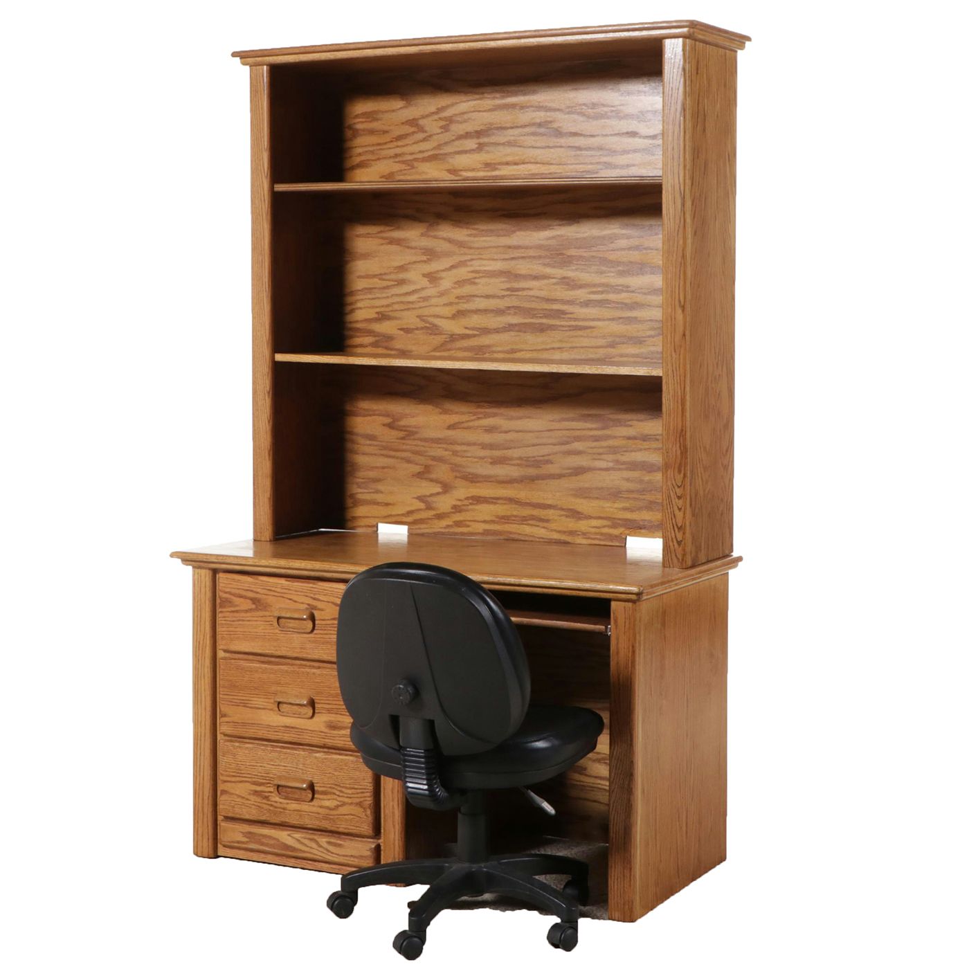 Modernist Style Oak Desk with Hutch and Computer Chair, Late 20th Century