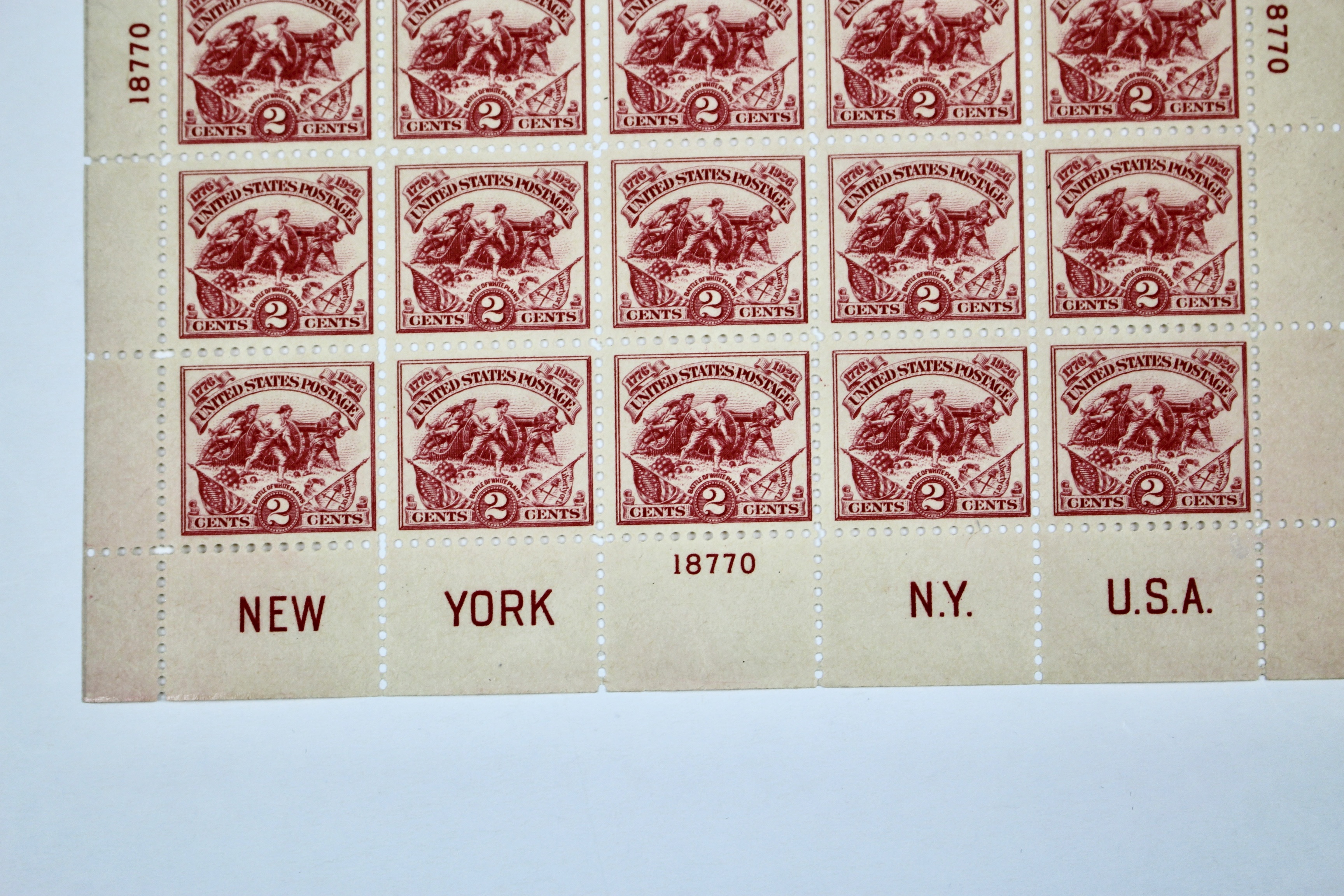 1926 Scott 630, White Plains Souvenir Postage Stamp Sheet, MH
