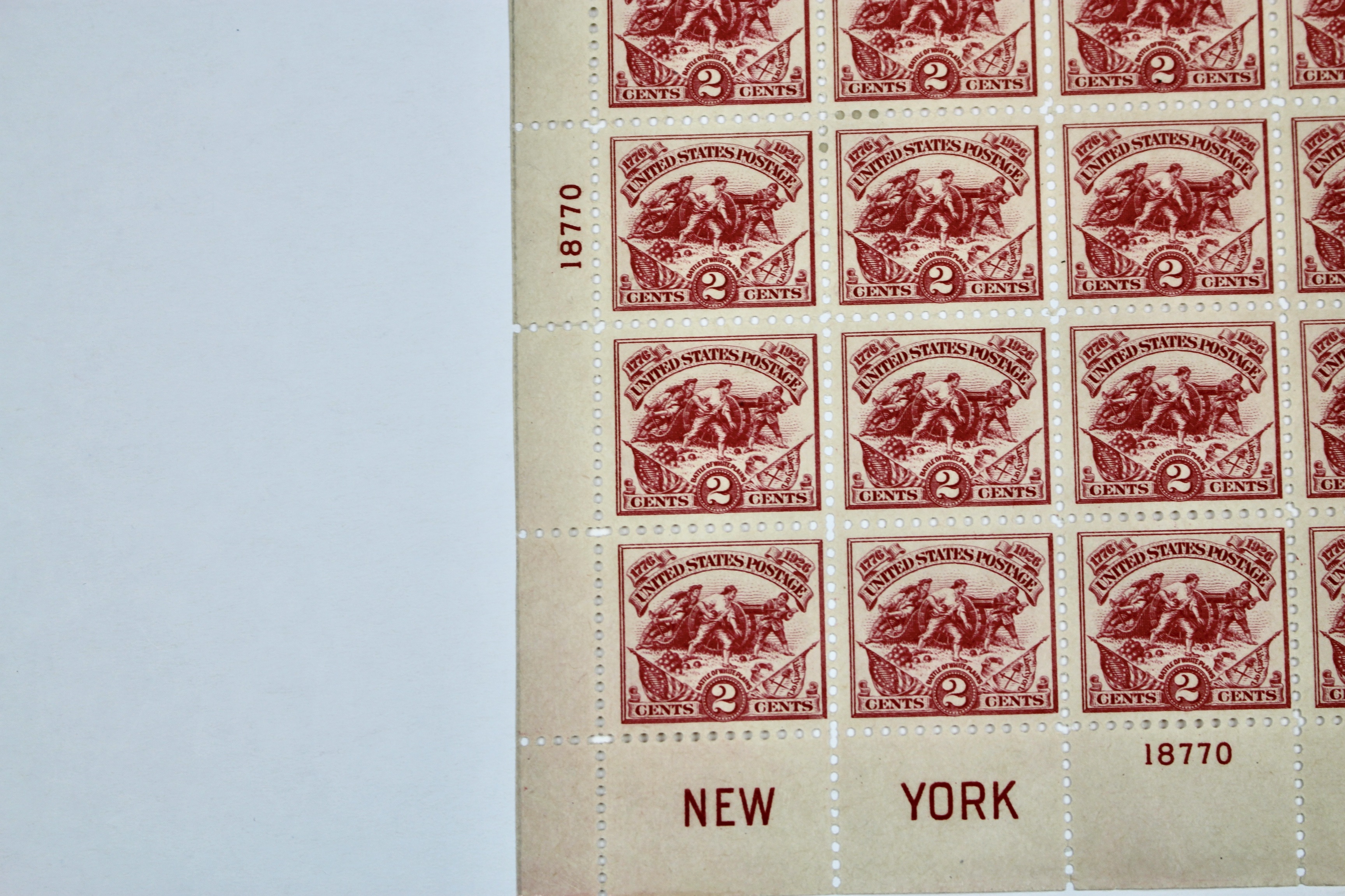1926 Scott 630, White Plains Souvenir Postage Stamp Sheet, MH