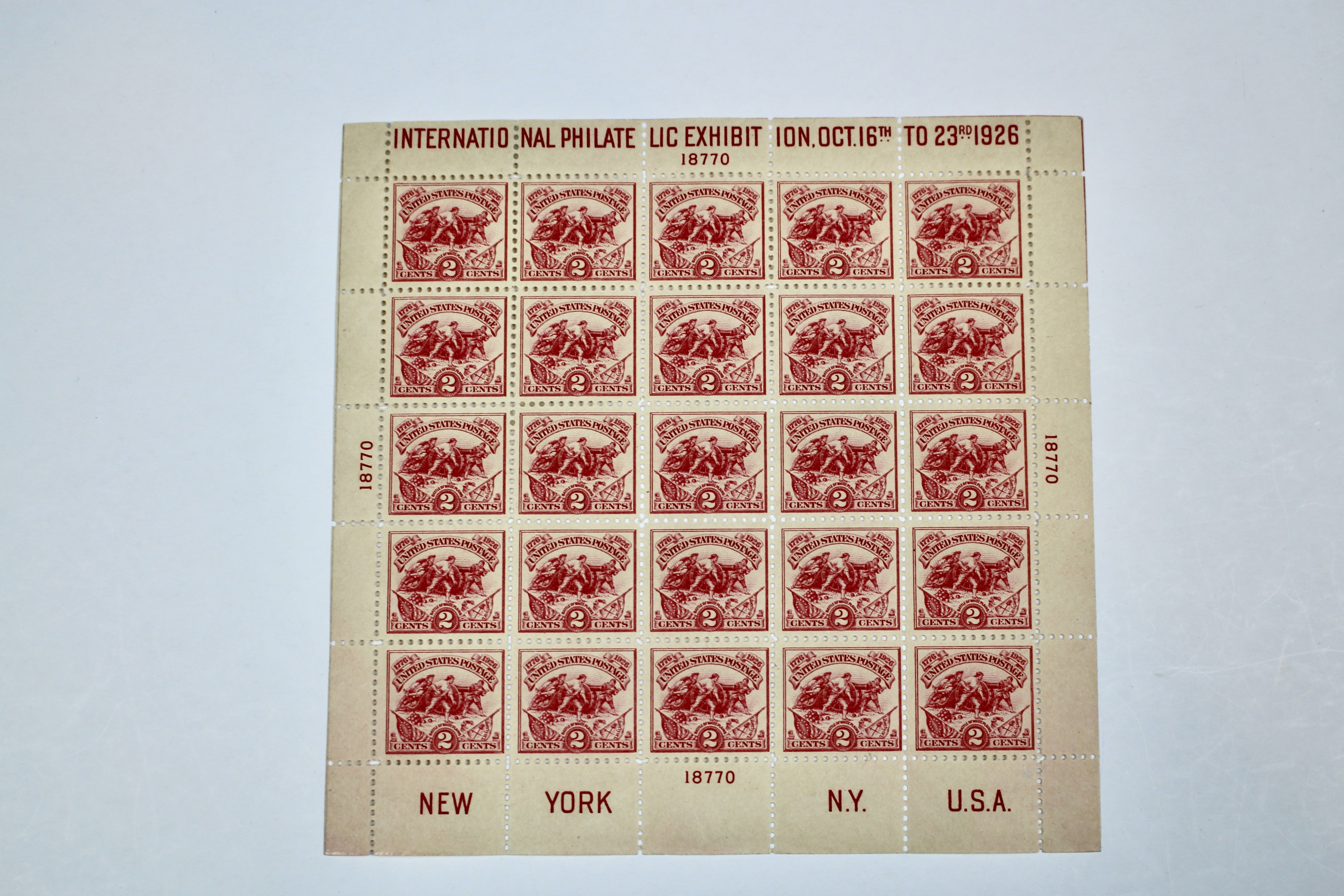 1926 Scott 630, White Plains Souvenir Postage Stamp Sheet, MH
