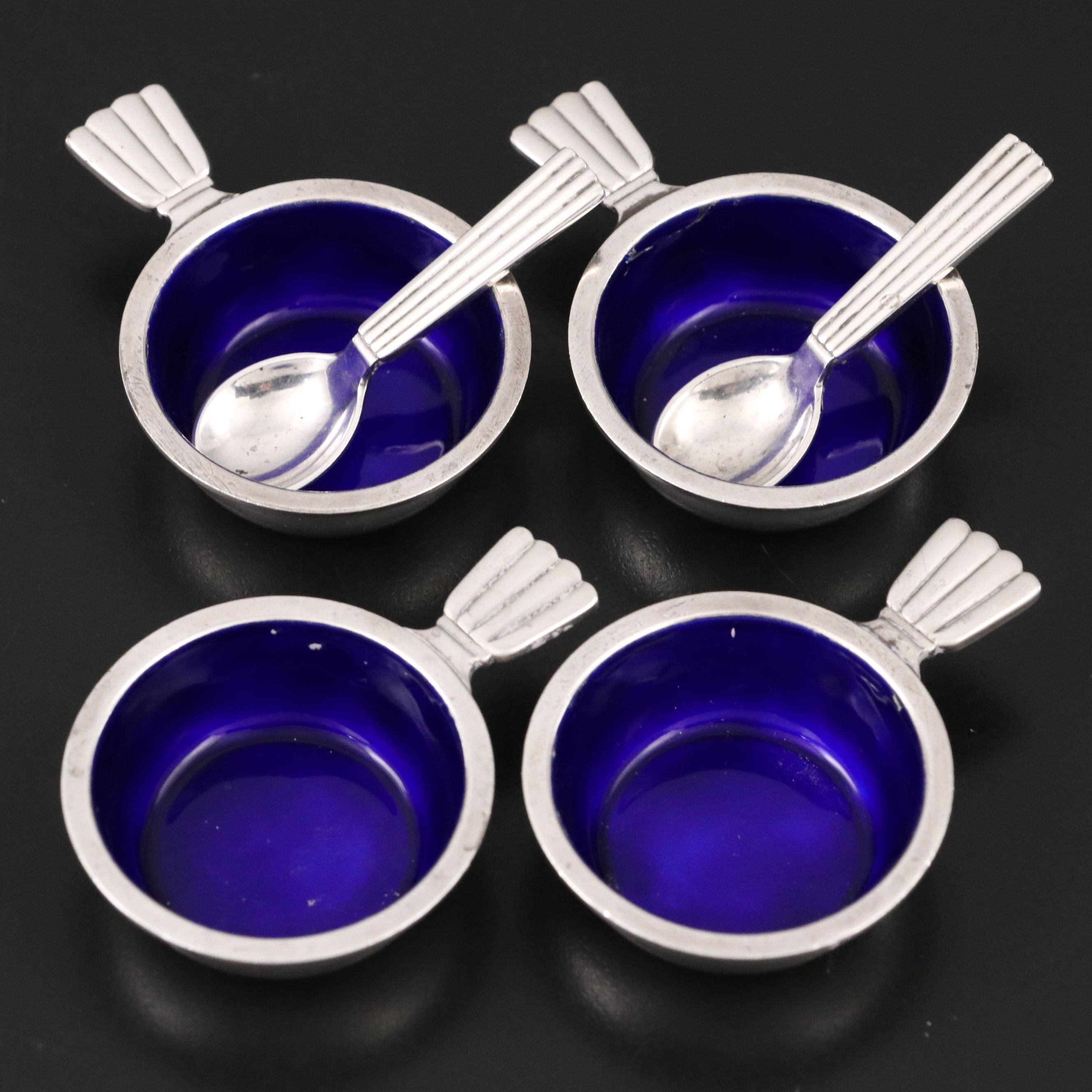 Georg Jensen "Bernadotte" Sterling Silver Salt Cellars and Spoons