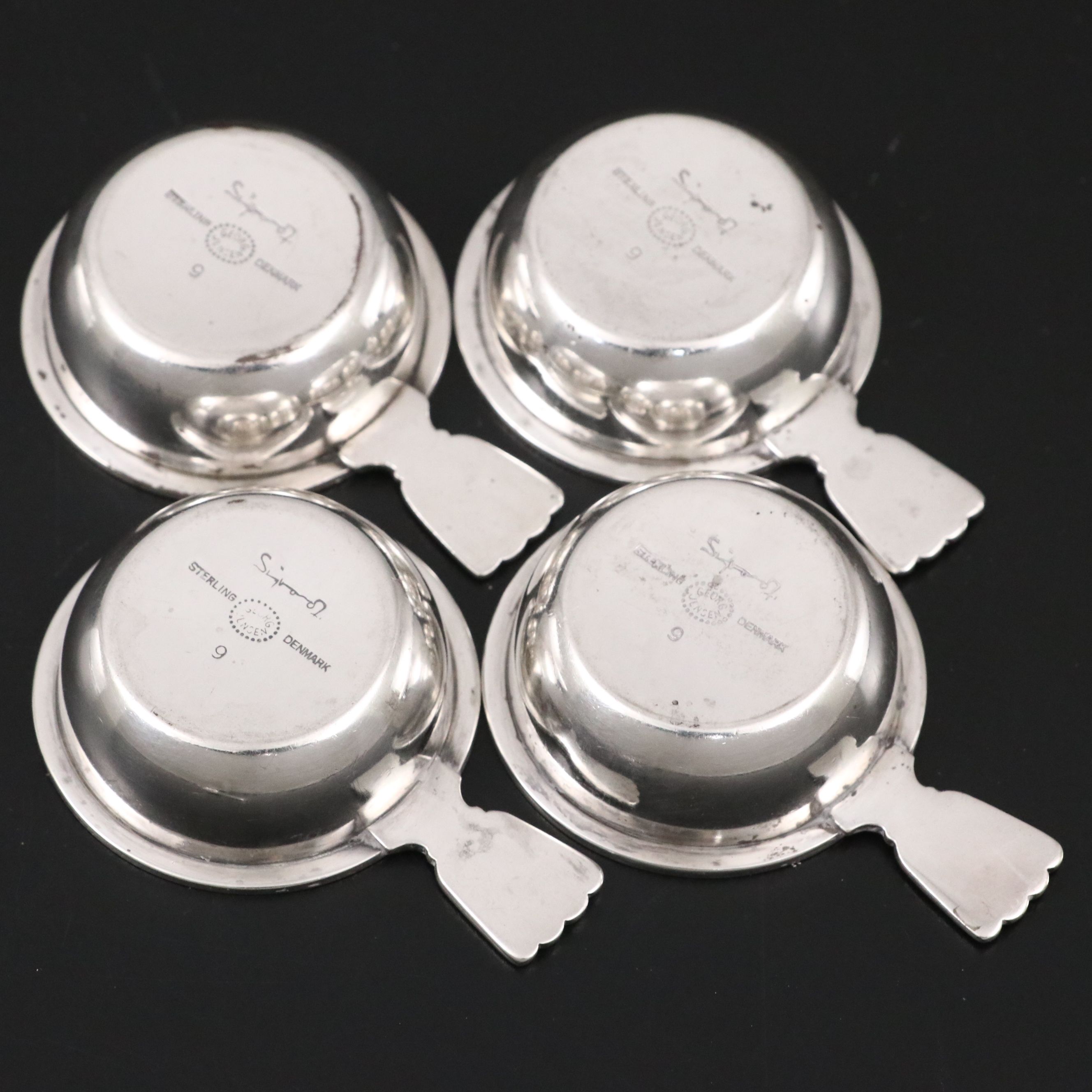 Georg Jensen "Bernadotte" Sterling Silver Salt Cellars and Spoons