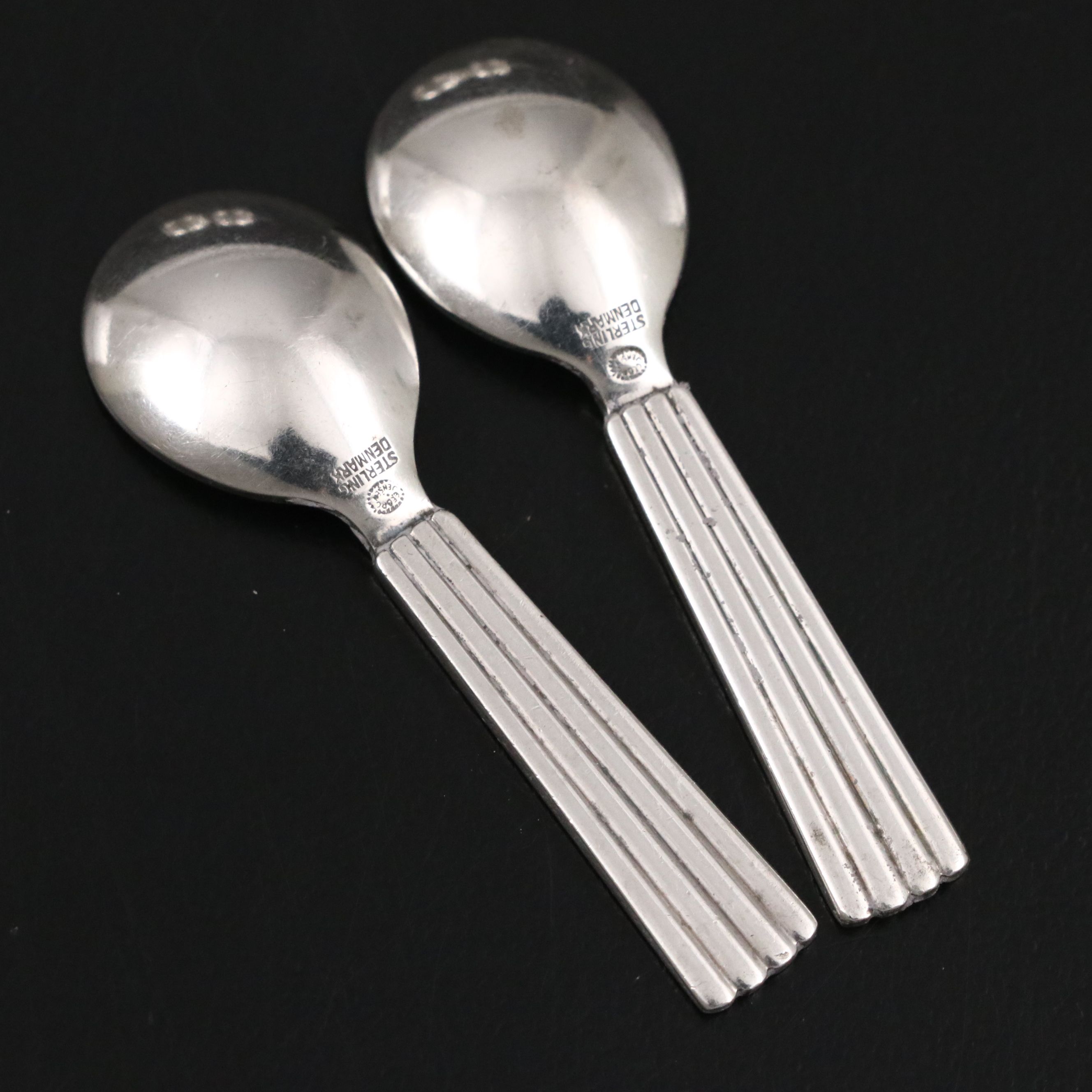 Georg Jensen "Bernadotte" Sterling Silver Salt Cellars and Spoons