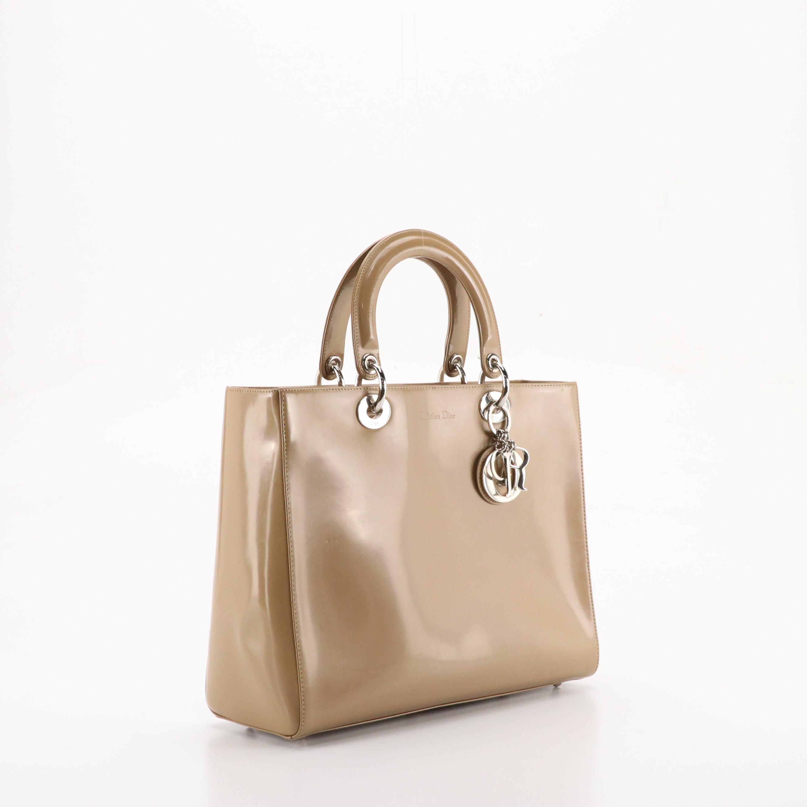 Christian Dior Lady Dior Two-Way Bag in Beige Smooth Patent Leather