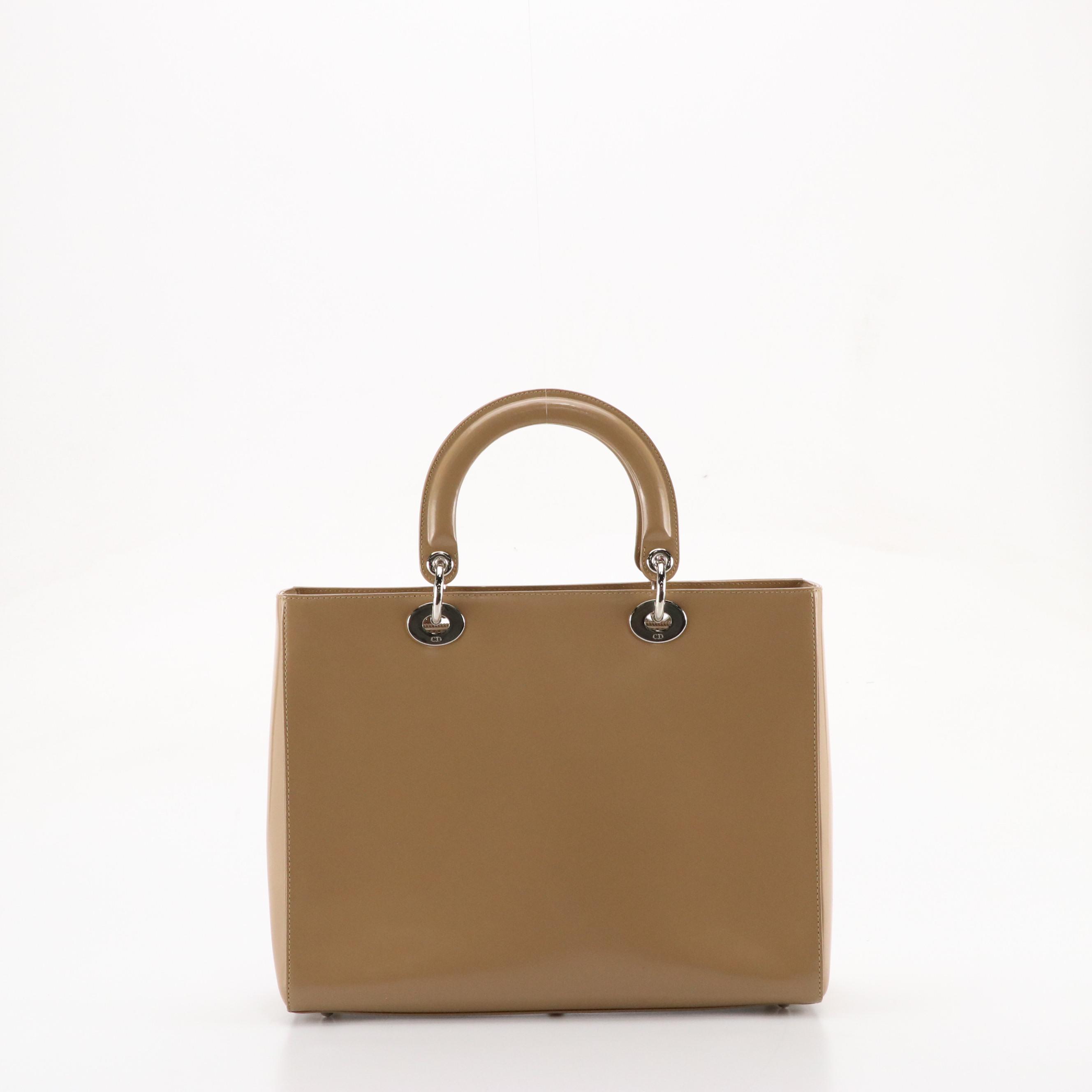 Christian Dior Lady Dior Two-Way Bag in Beige Smooth Patent Leather