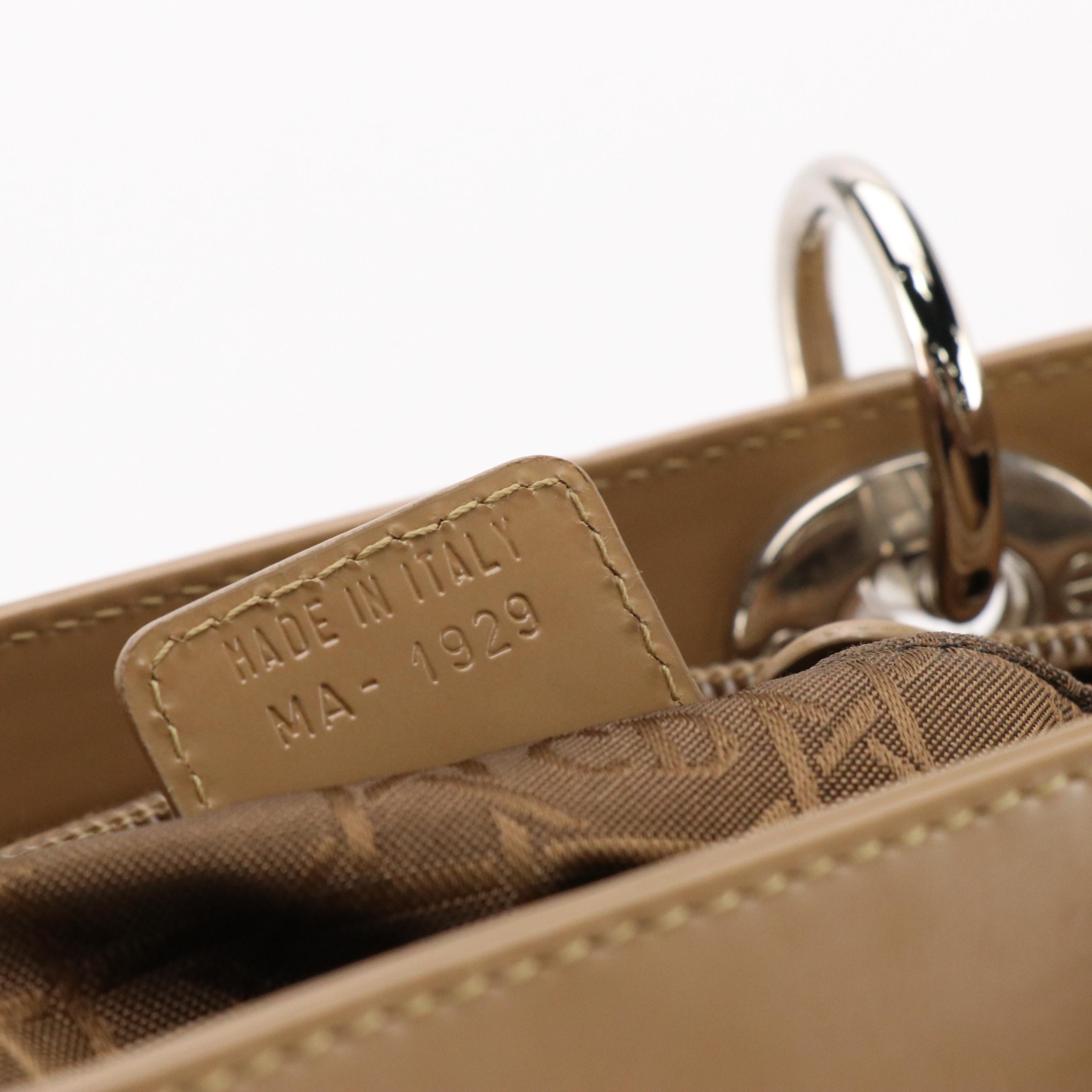 Christian Dior Lady Dior Two-Way Bag in Beige Smooth Patent Leather