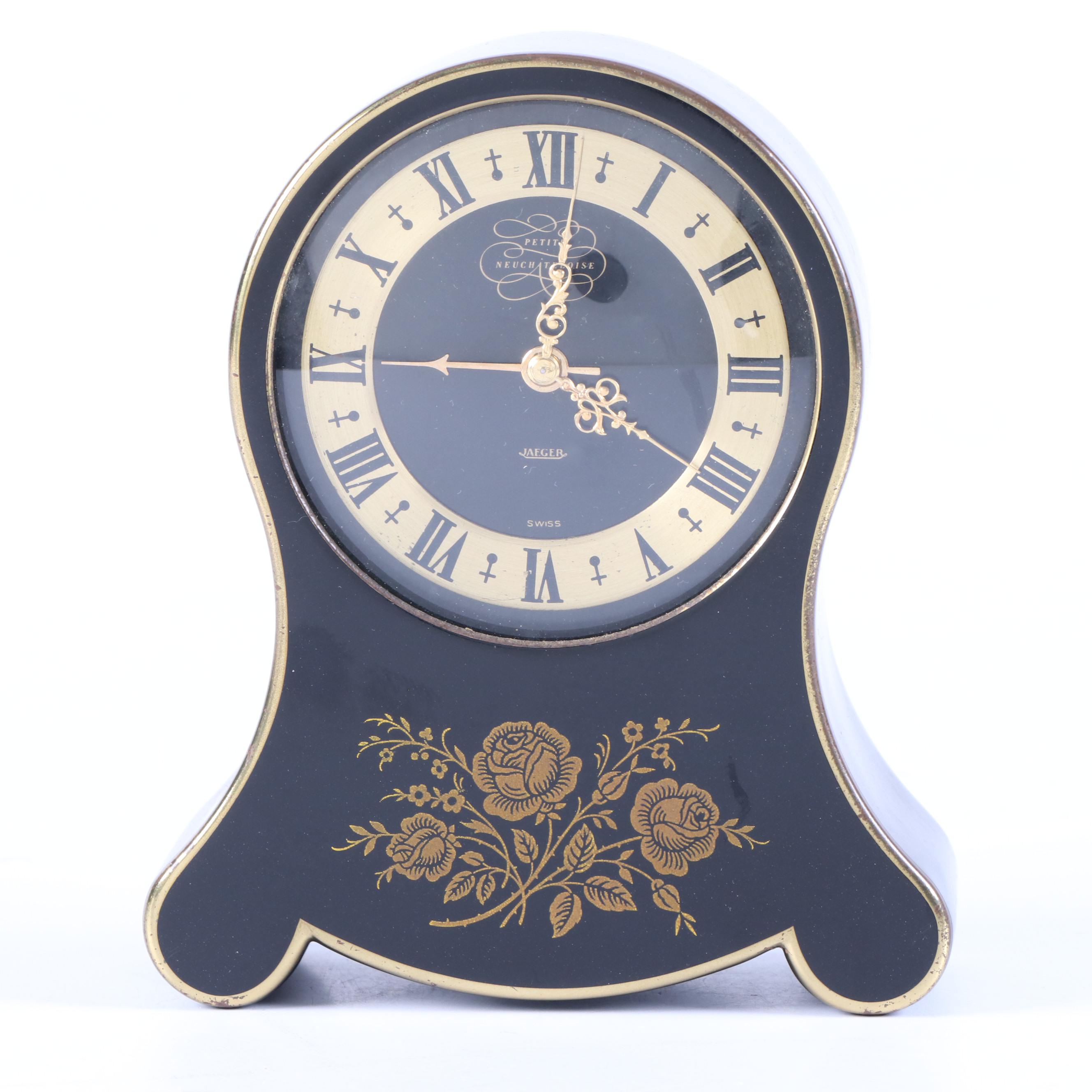 Jaeger Petite Neuchâteloise Gilt and Black Metal Alarm Clock