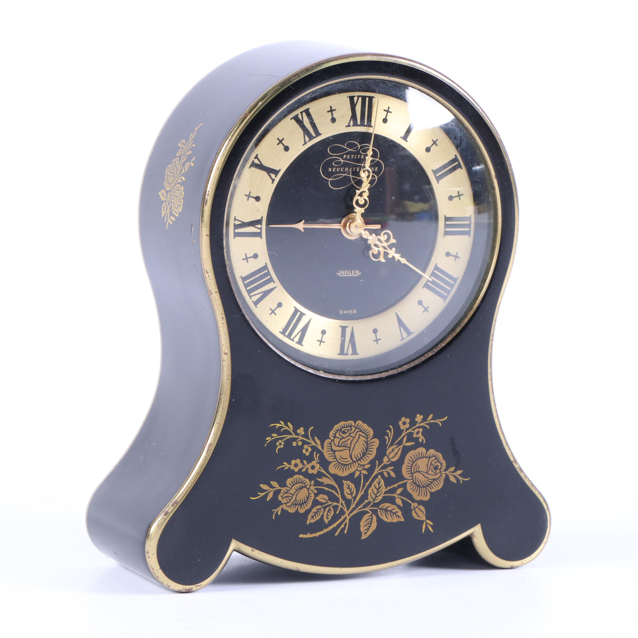 Jaeger Petite Neuchâteloise Gilt and Black Metal Alarm Clock