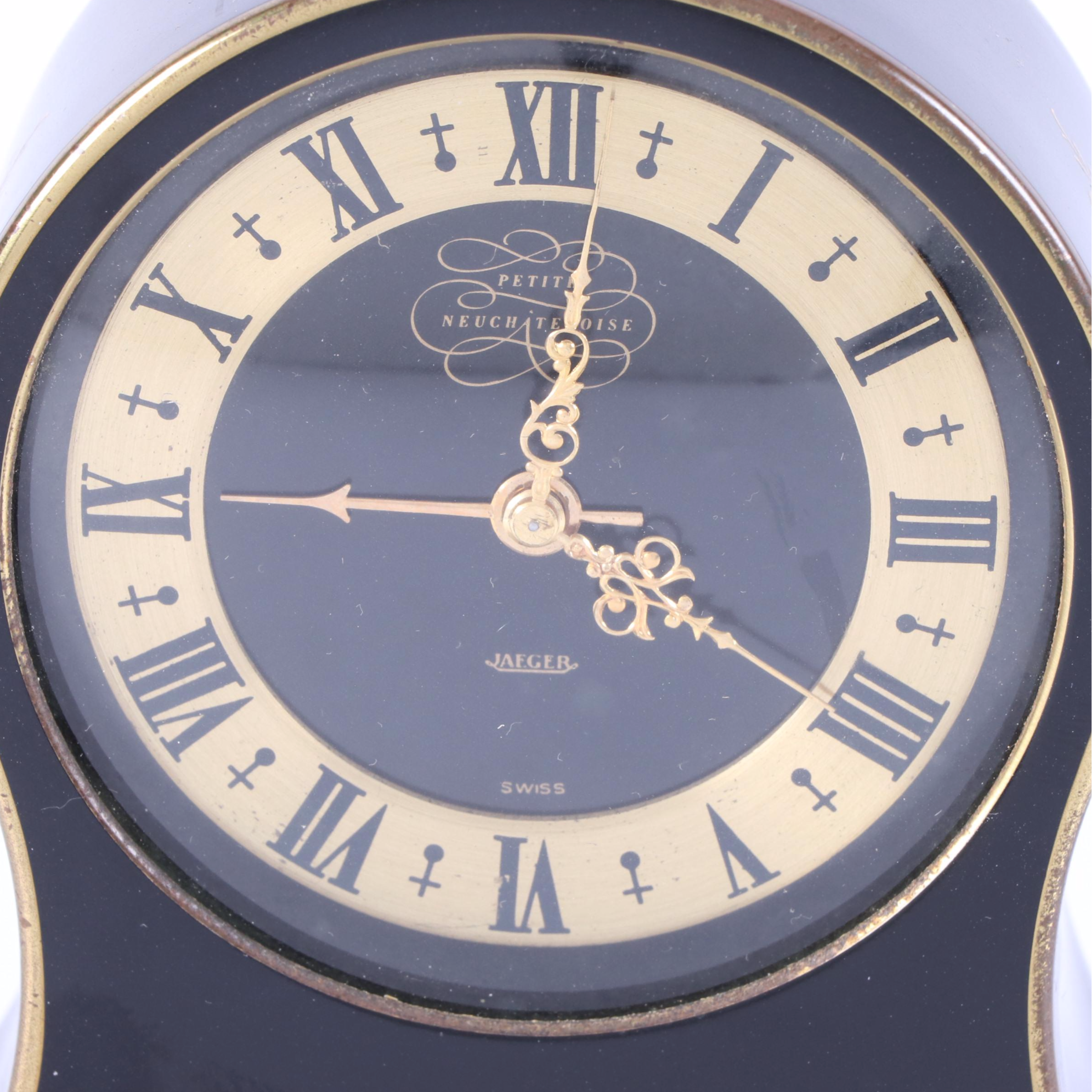 Jaeger Petite Neuchâteloise Gilt and Black Metal Alarm Clock