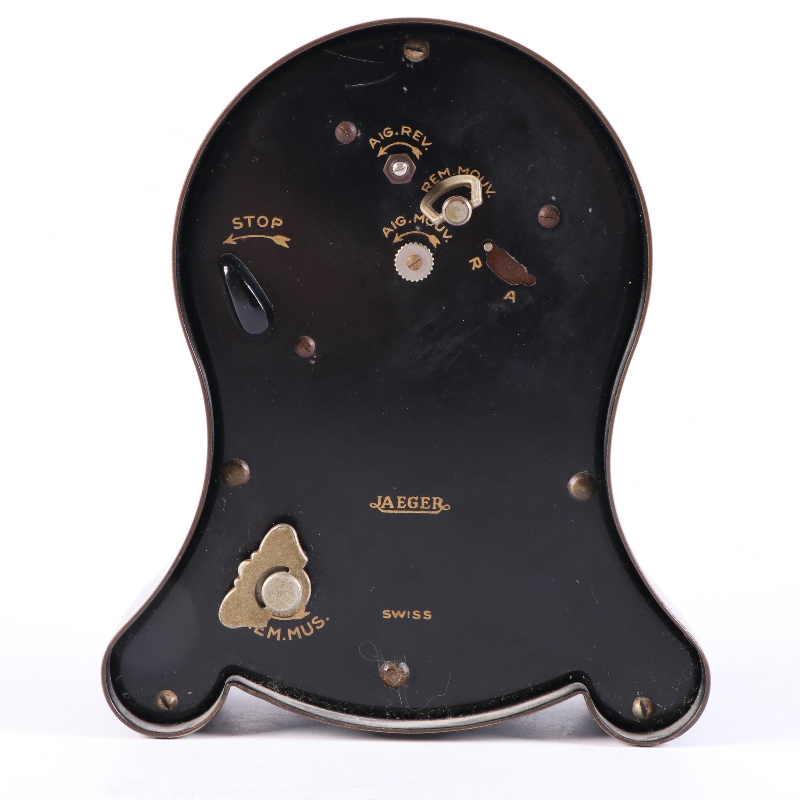Jaeger Petite Neuchâteloise Gilt and Black Metal Alarm Clock