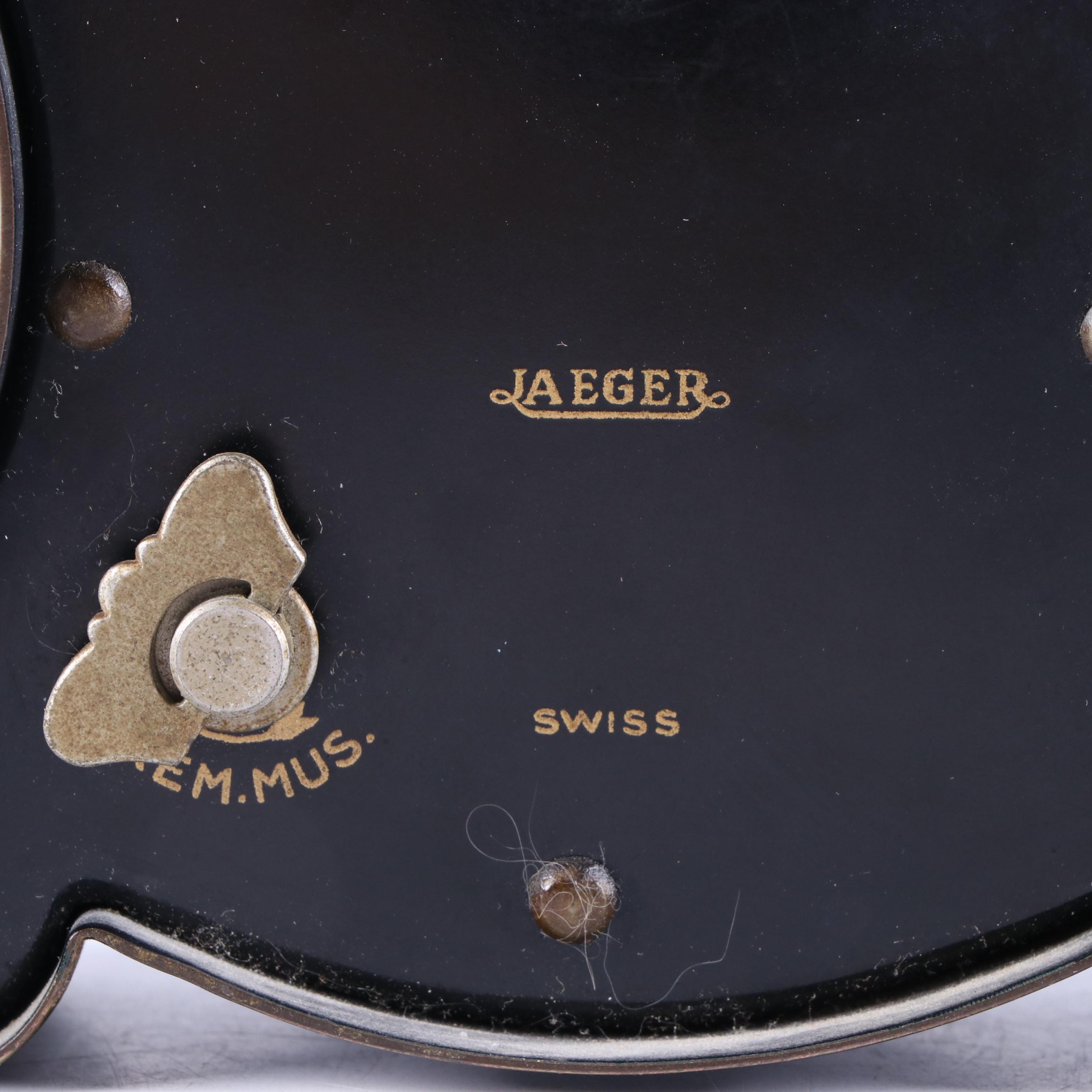Jaeger Petite Neuchâteloise Gilt and Black Metal Alarm Clock