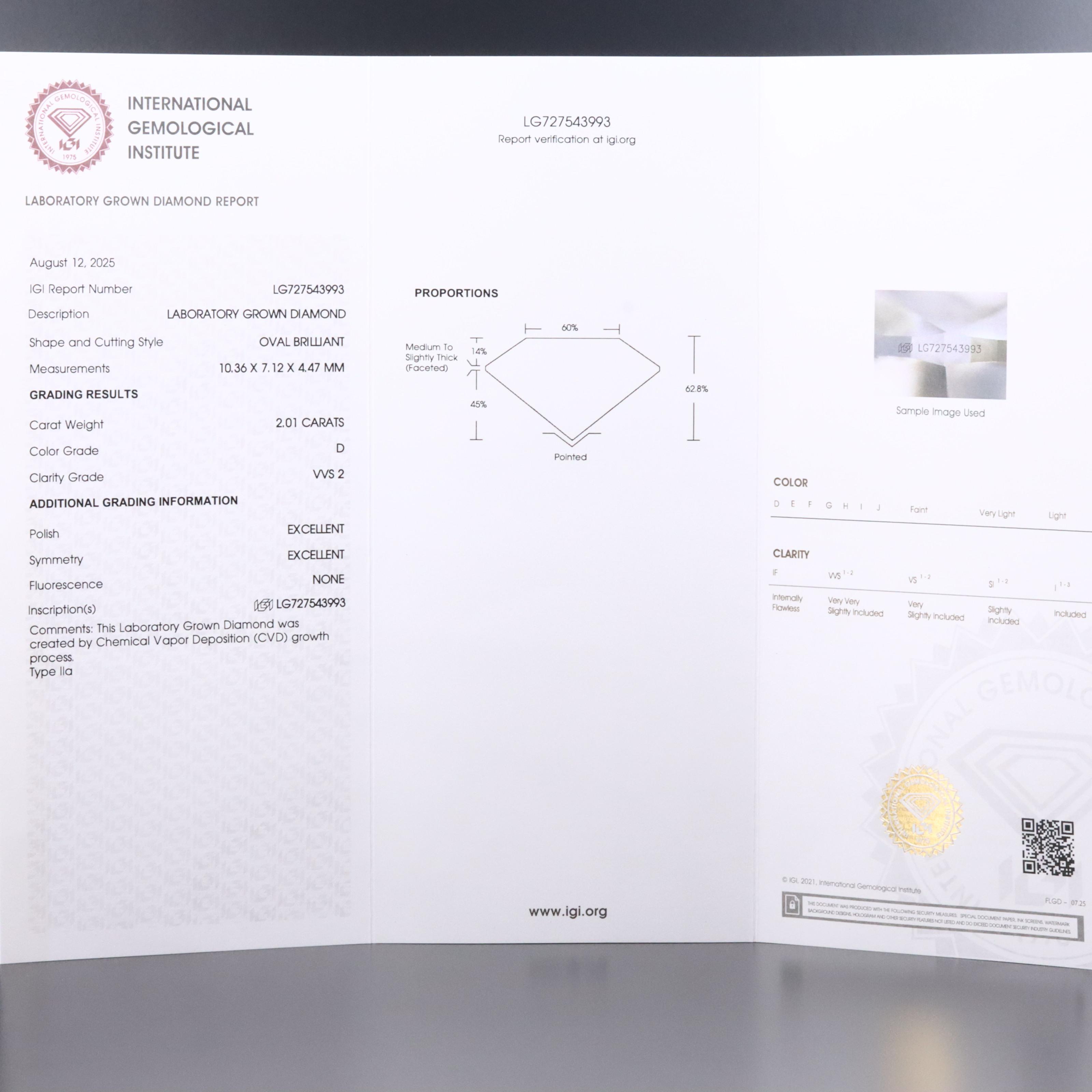 18K 2.23 CTW Lab Grown Diamond Ring with IGI Report