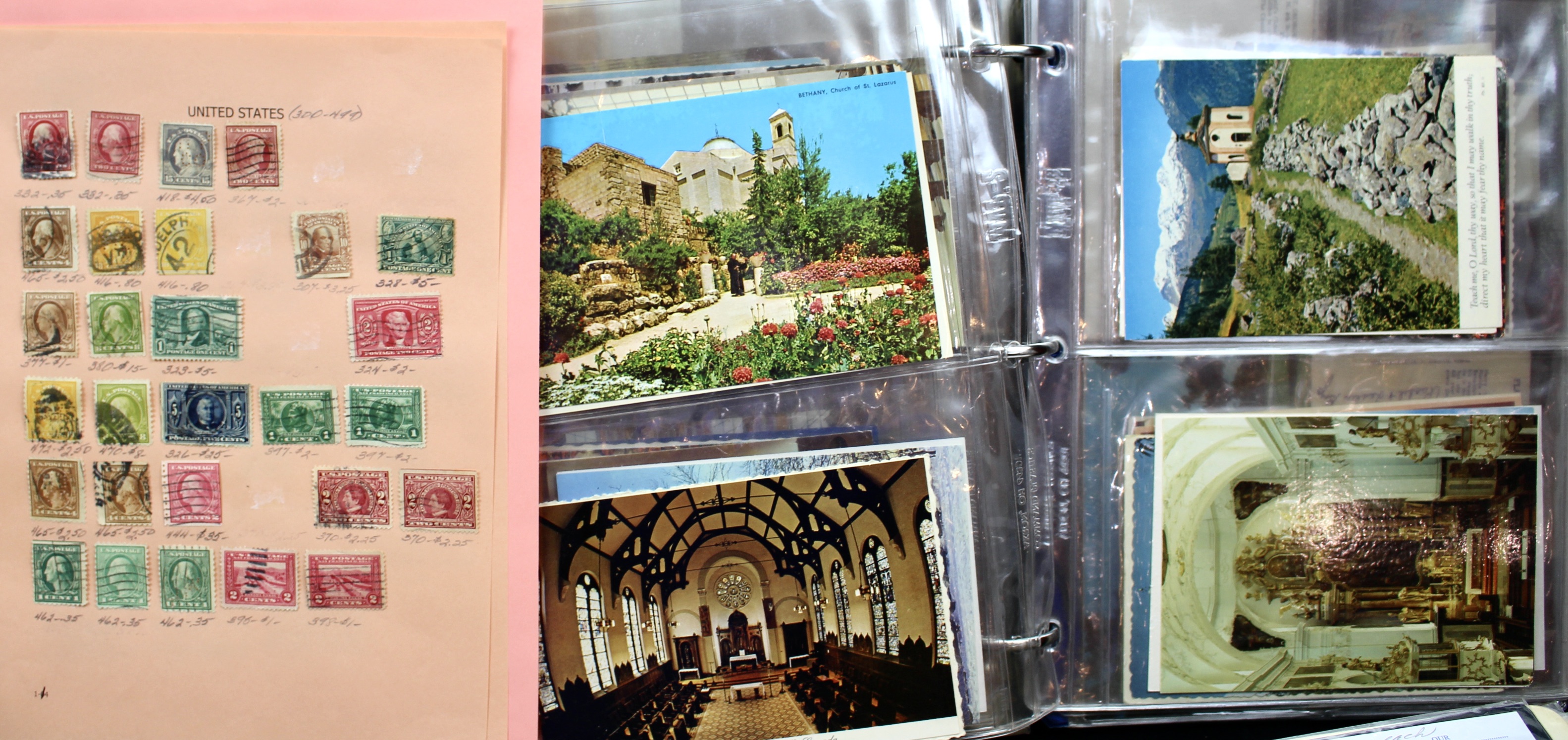 Five Albums of Postage Stamps, Includes World, U.S., Postcards and More