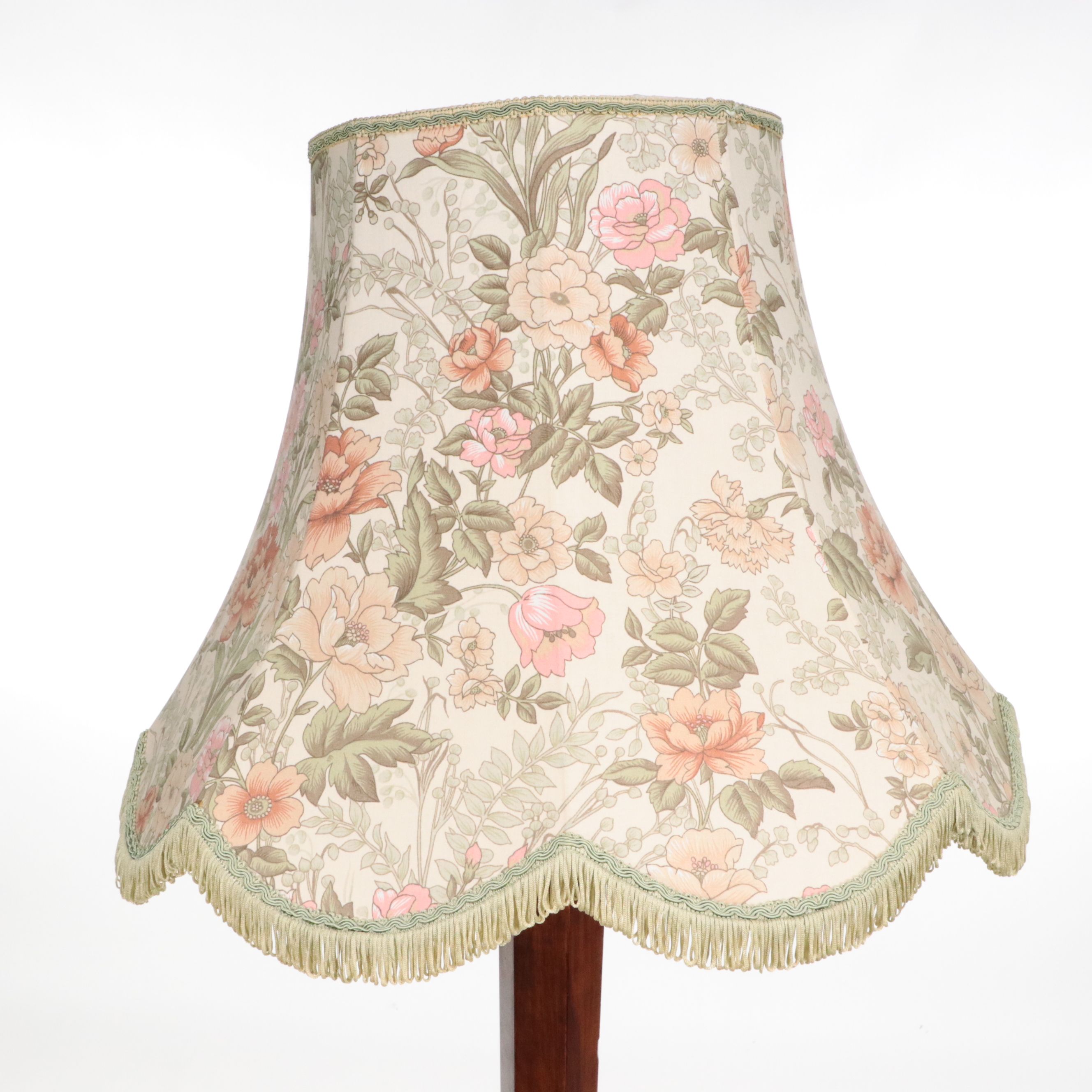 Hexagonal Rosewood Finish Wood Floor Lamp with Printed Shade