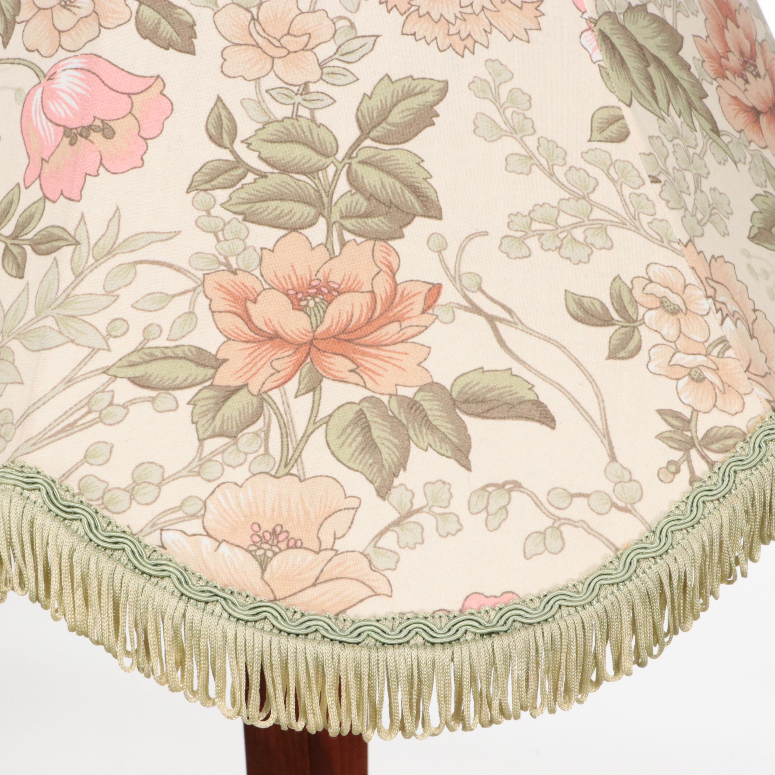 Hexagonal Rosewood Finish Wood Floor Lamp with Printed Shade