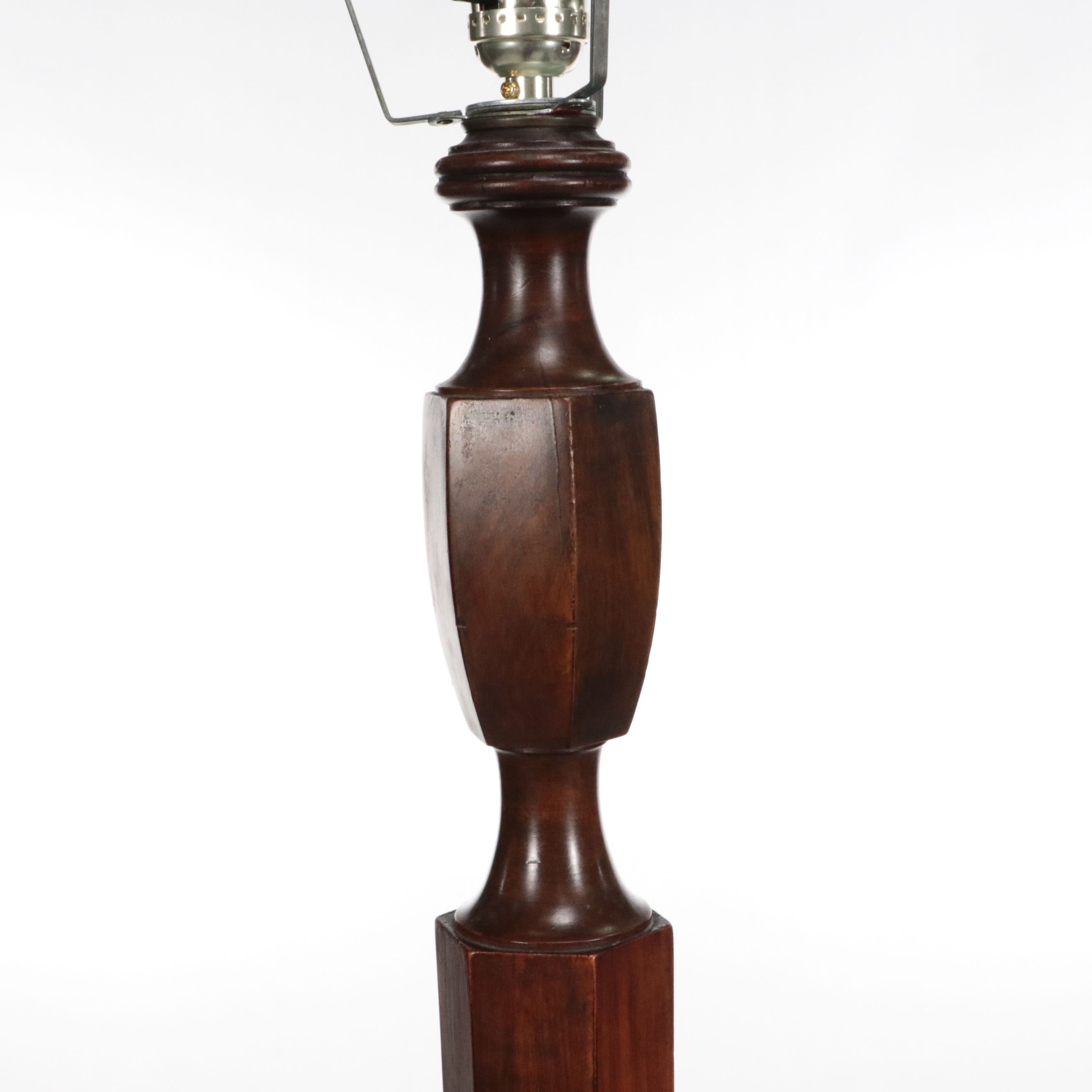 Hexagonal Rosewood Finish Wood Floor Lamp with Printed Shade