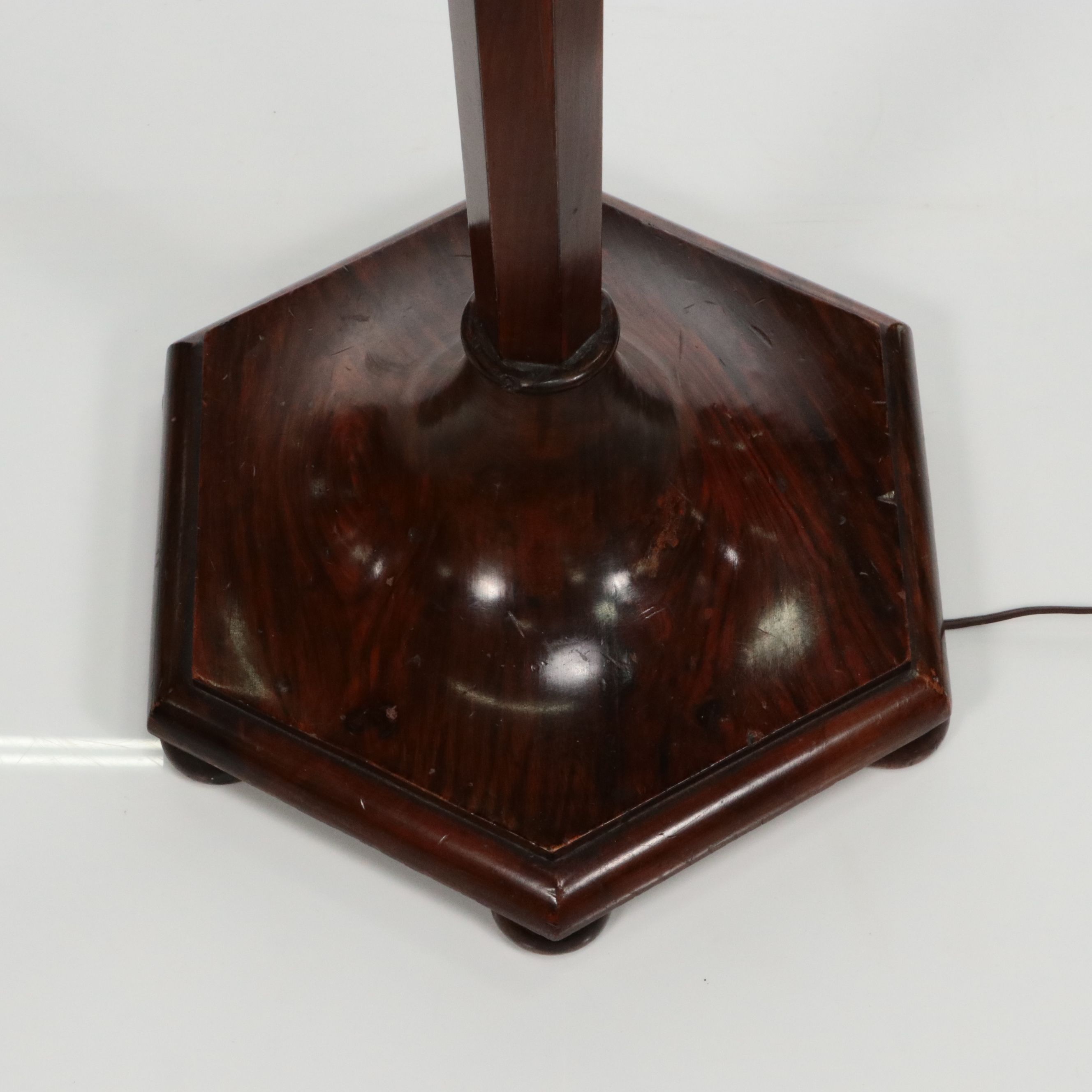 Hexagonal Rosewood Finish Wood Floor Lamp with Printed Shade