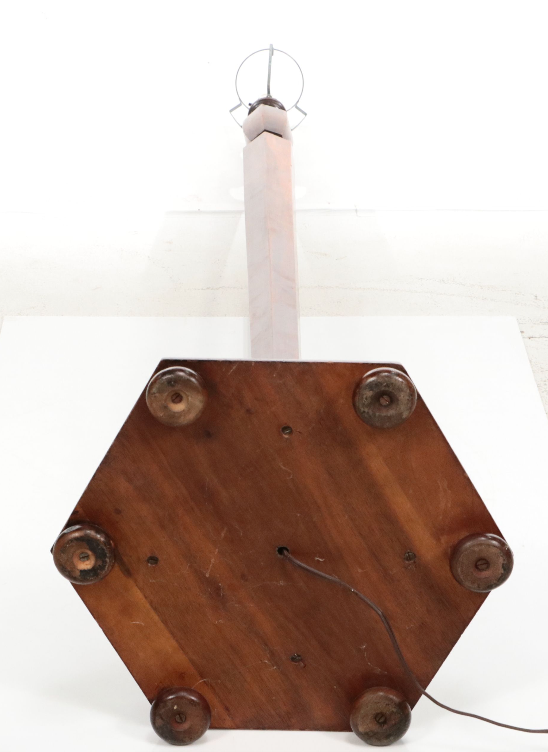 Hexagonal Rosewood Finish Wood Floor Lamp with Printed Shade