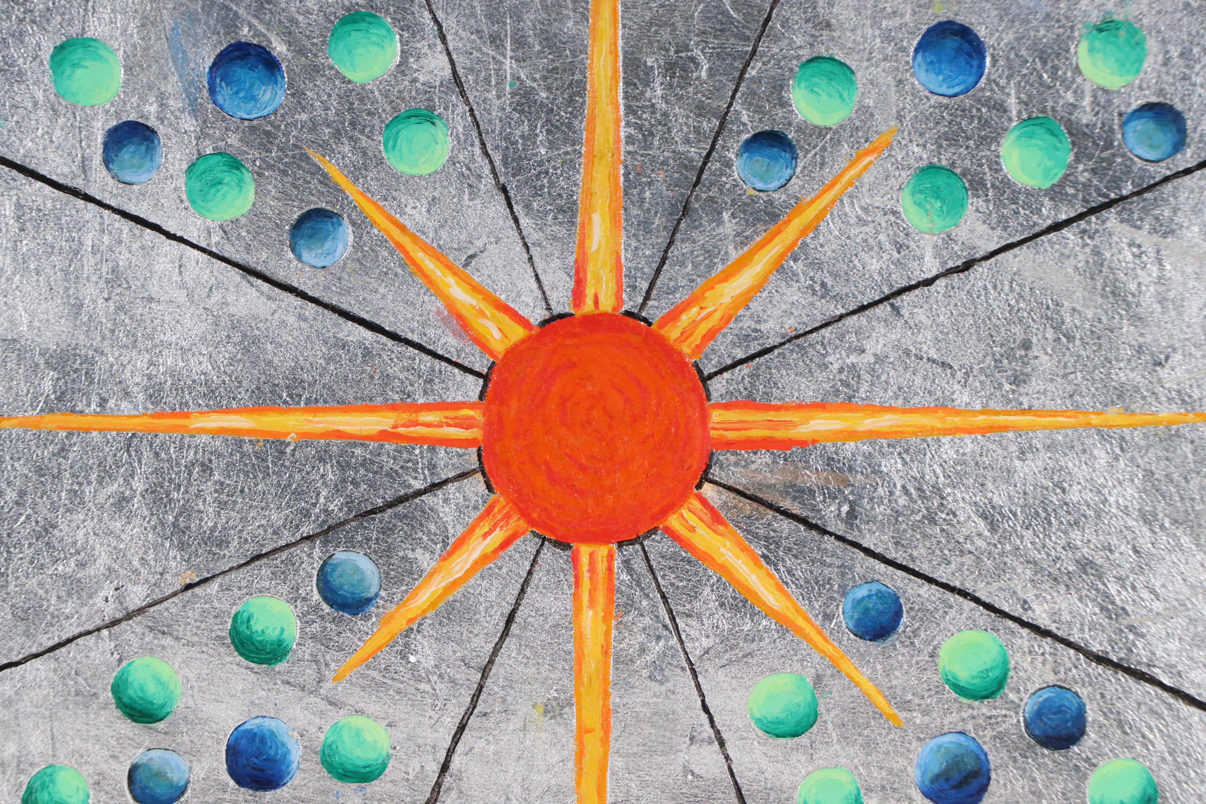 James Thomas Watkins Stylized Acrylic Painting of Sun, 1998