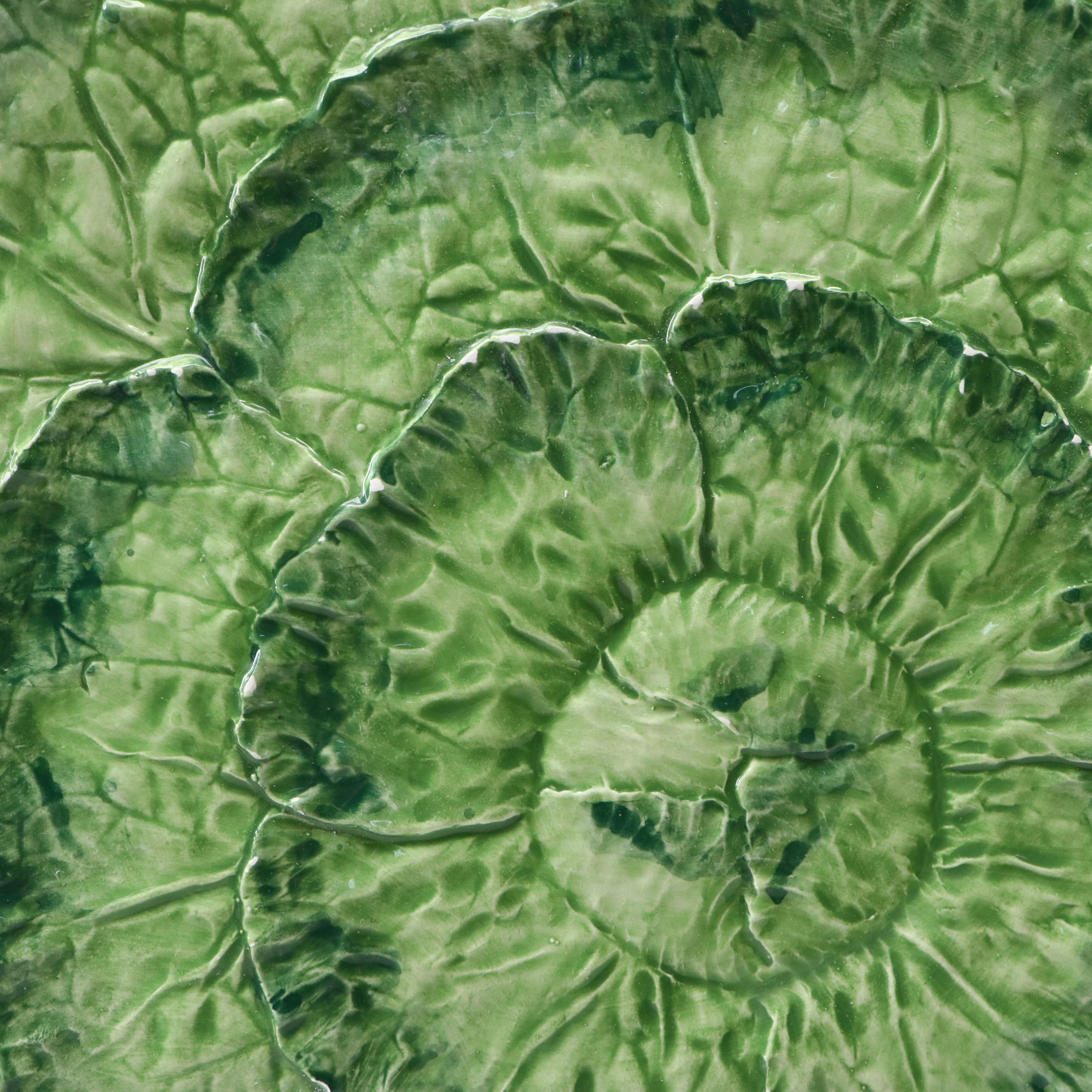 L'Artigiana Majolica Style Leaf Bowl and Cabbage Platter