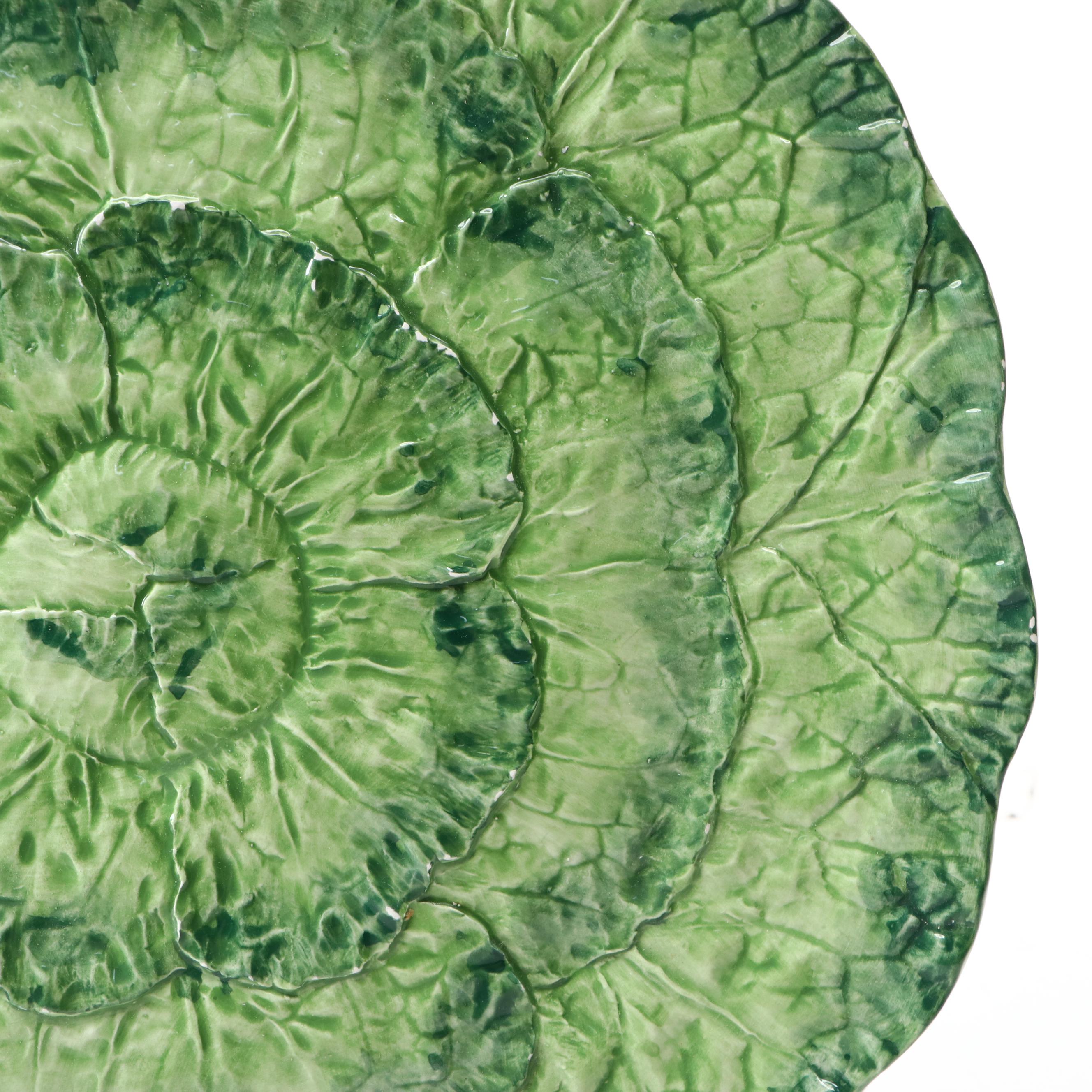 L'Artigiana Majolica Style Leaf Bowl and Cabbage Platter
