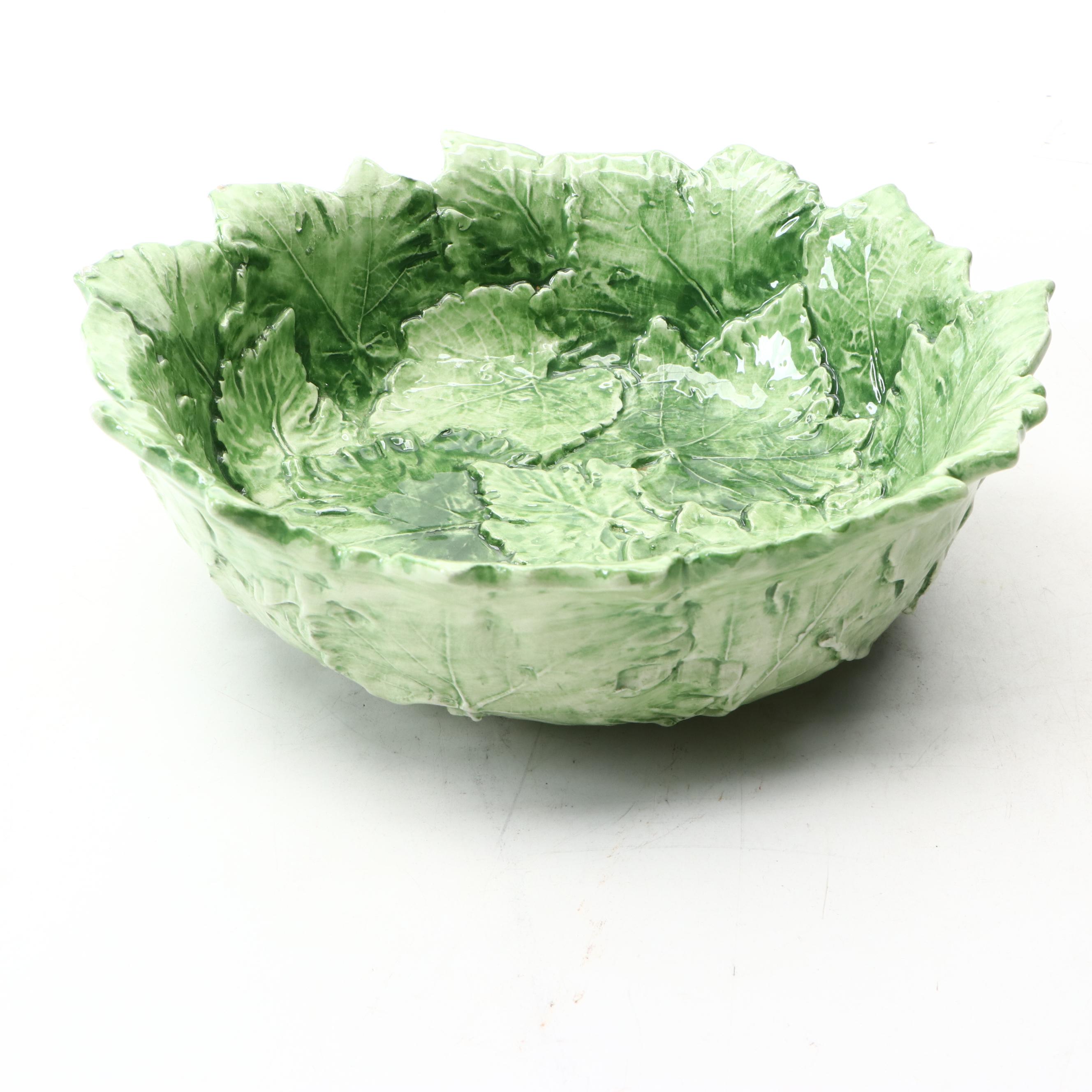 L'Artigiana Majolica Style Leaf Bowl and Cabbage Platter