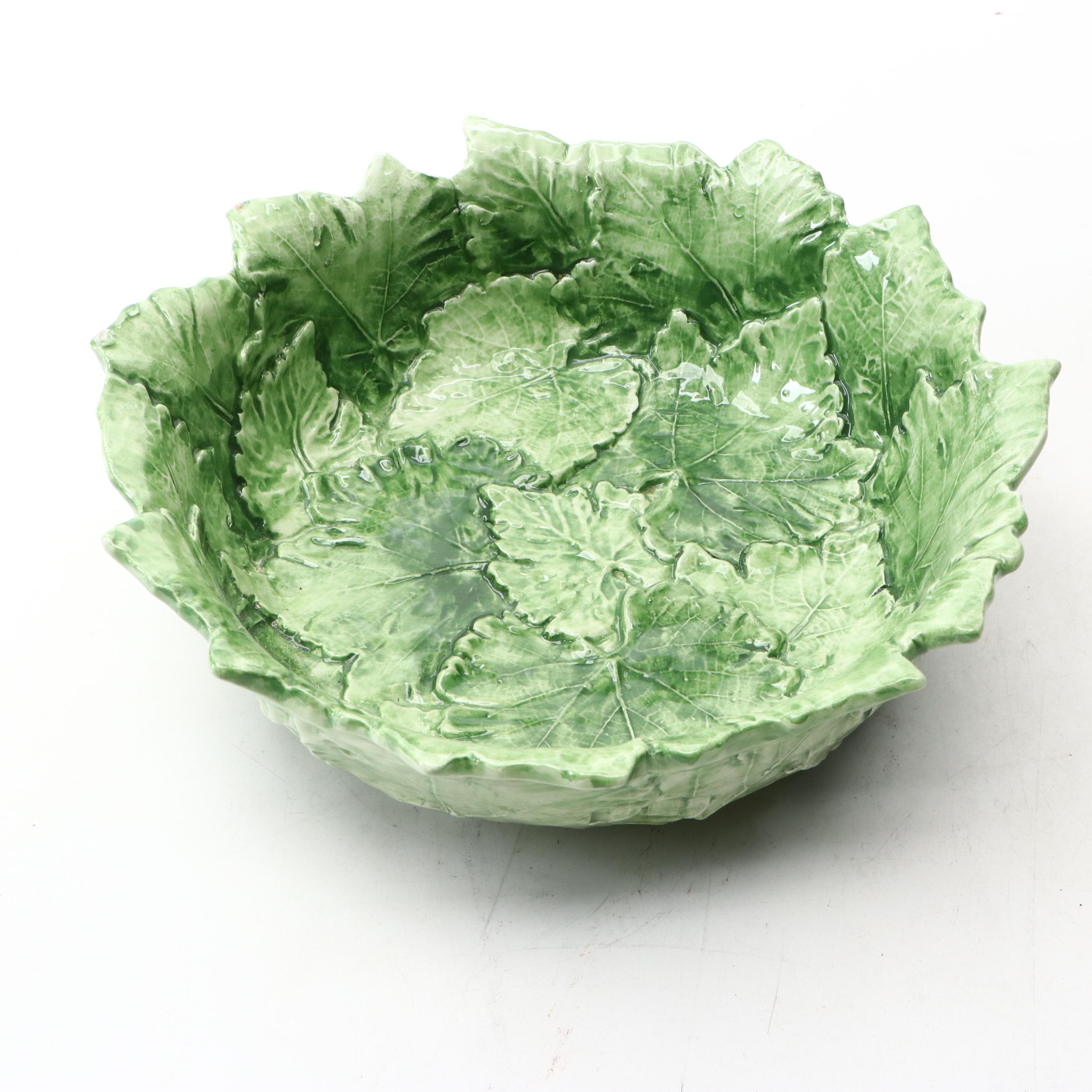 L'Artigiana Majolica Style Leaf Bowl and Cabbage Platter