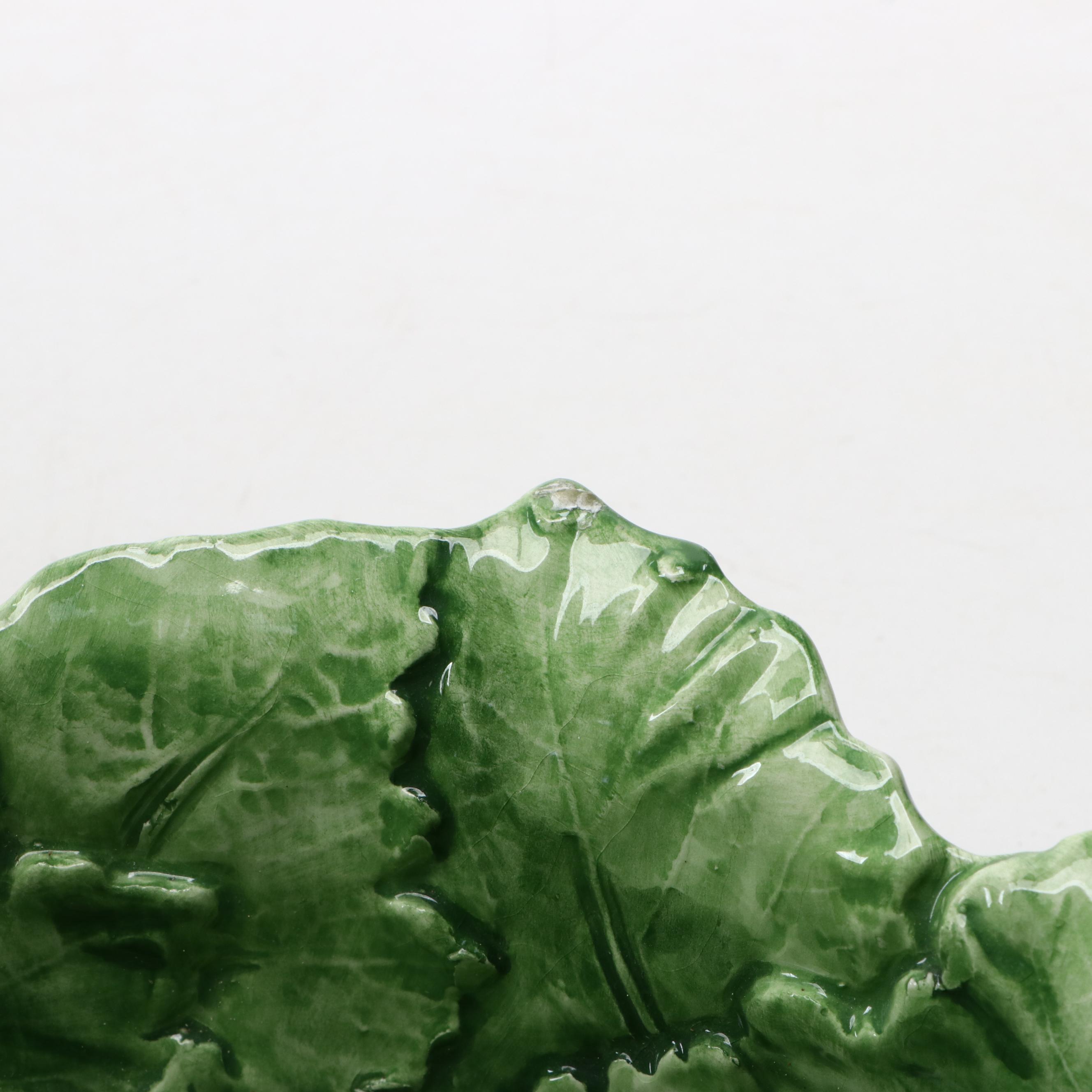 L'Artigiana Majolica Style Leaf Bowl and Cabbage Platter