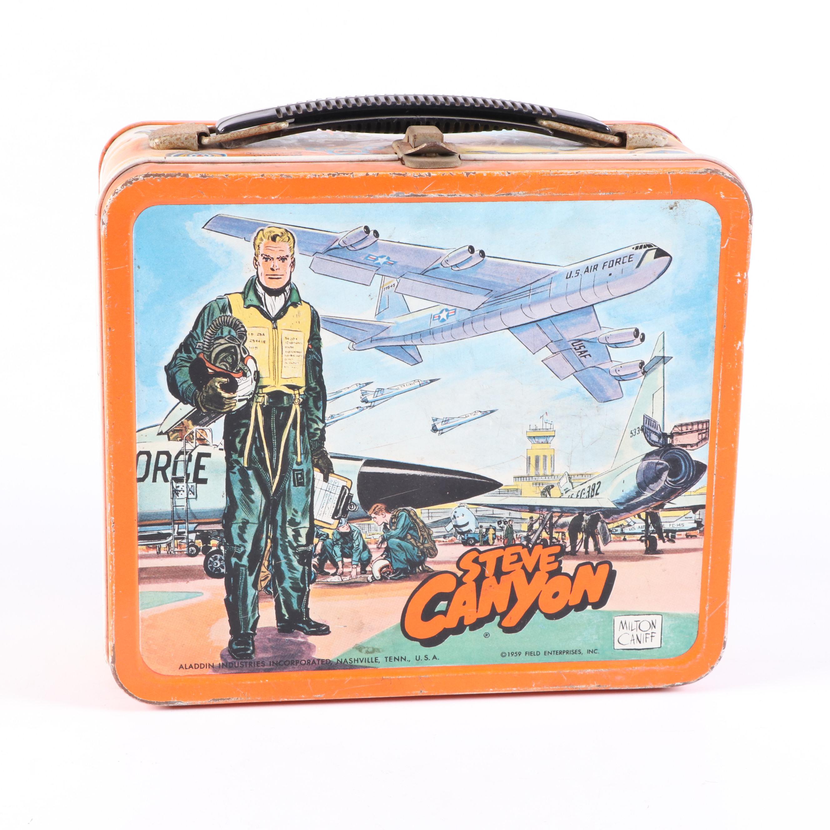 Aladdin "Steve Canyon" Lunchbox and Thermos with Other Tableware