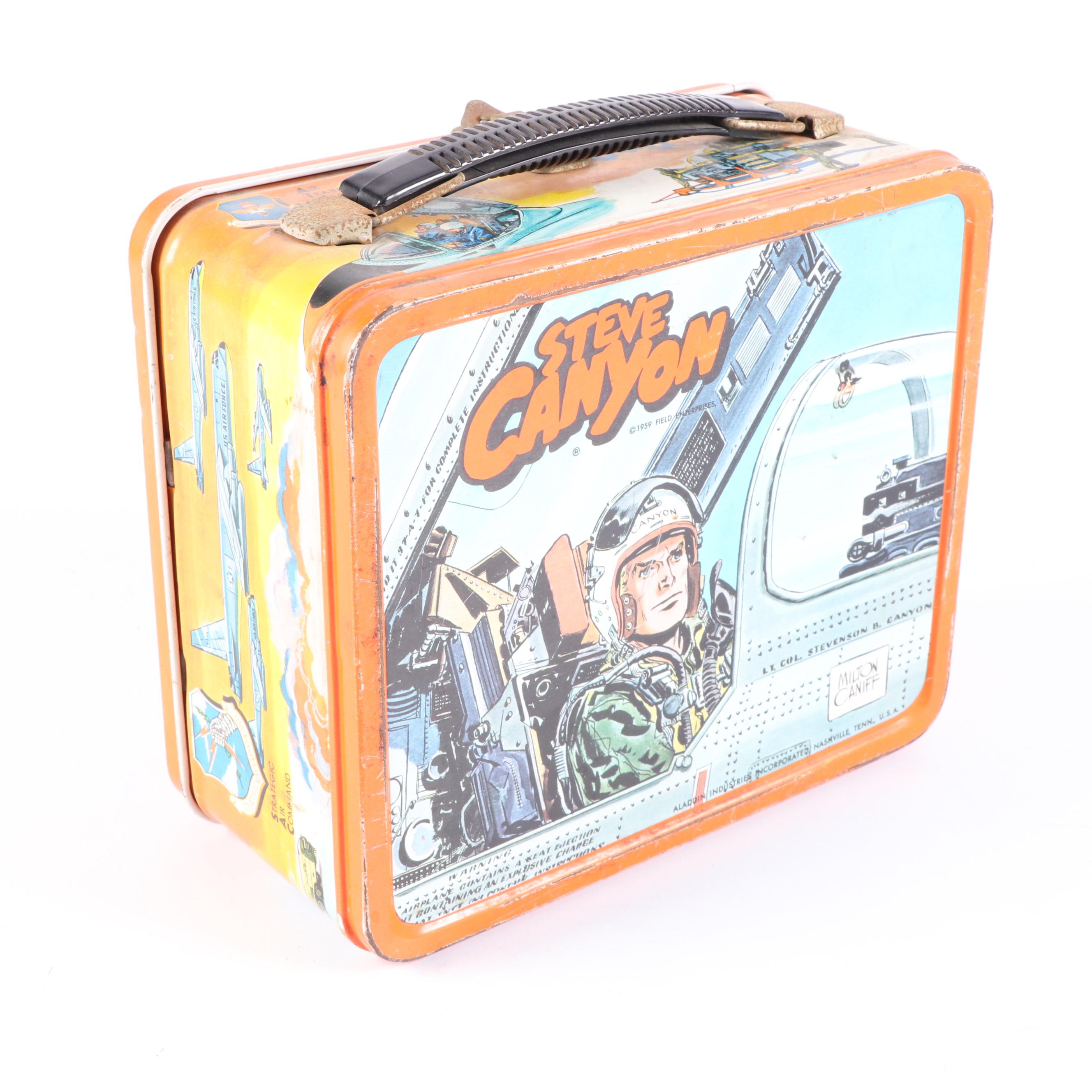 Aladdin "Steve Canyon" Lunchbox and Thermos with Other Tableware