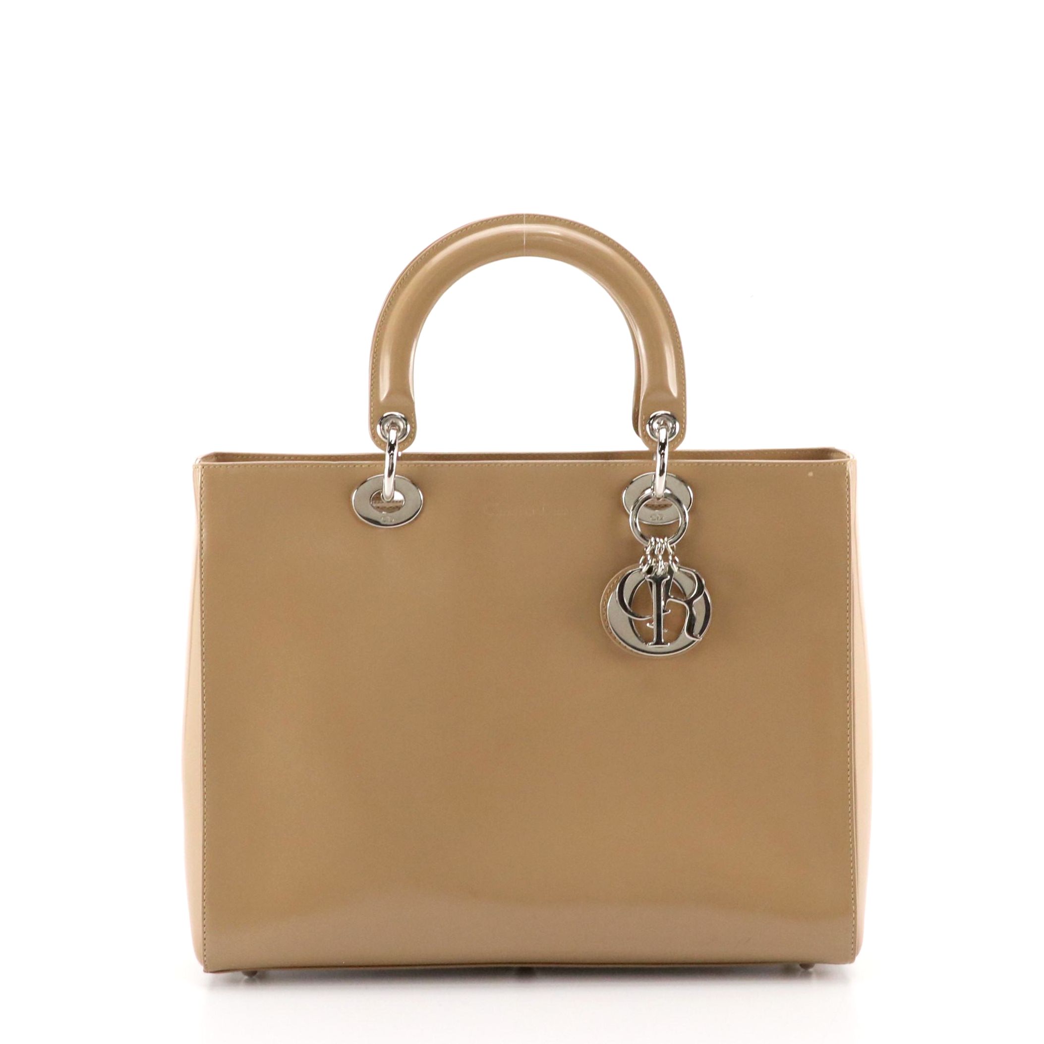 Christian Dior Lady Dior Two-Way Bag in Beige Smooth Patent Leather