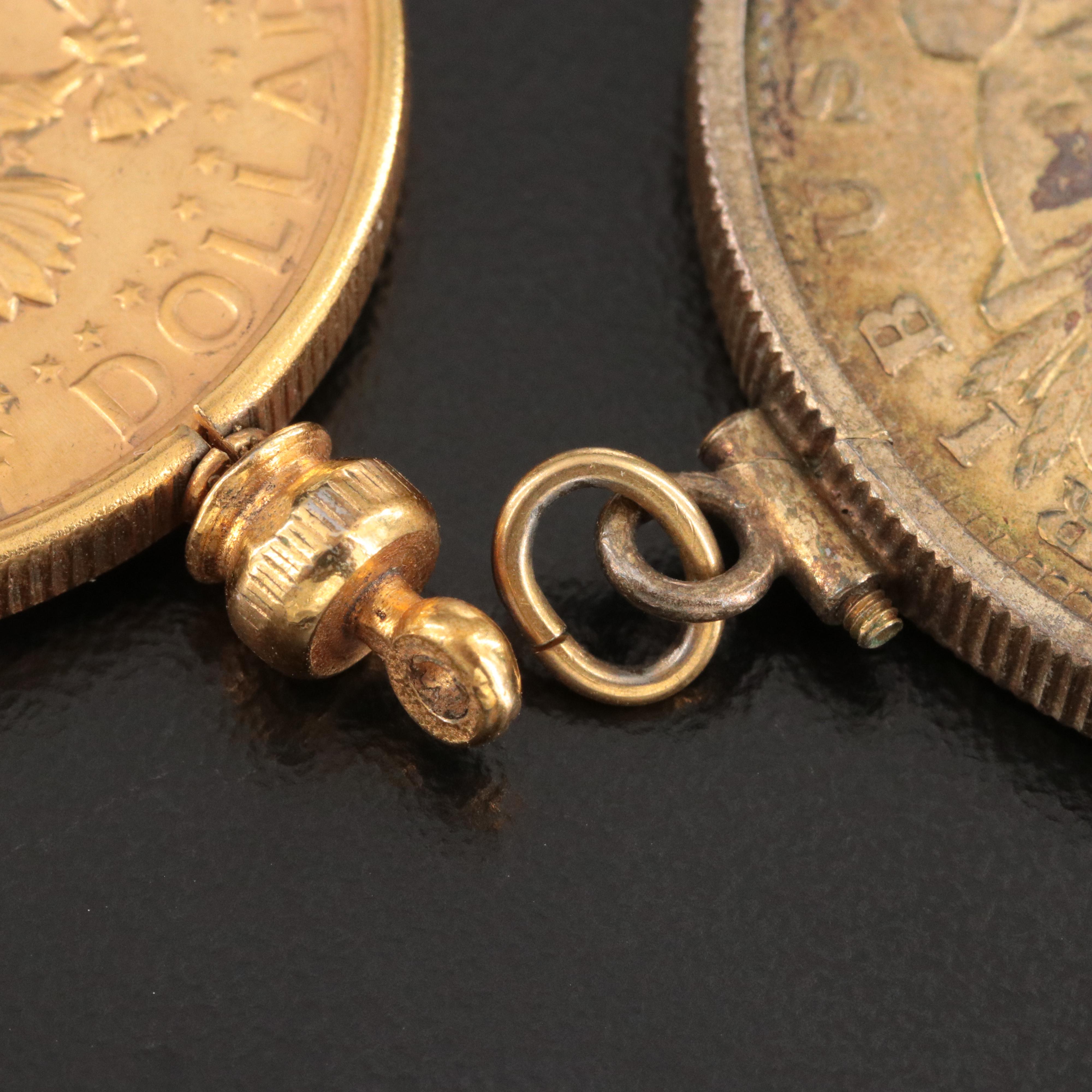 1891 Morgan Silver Dollar and 1973 Kennedy Half Dollar Coin Pendants