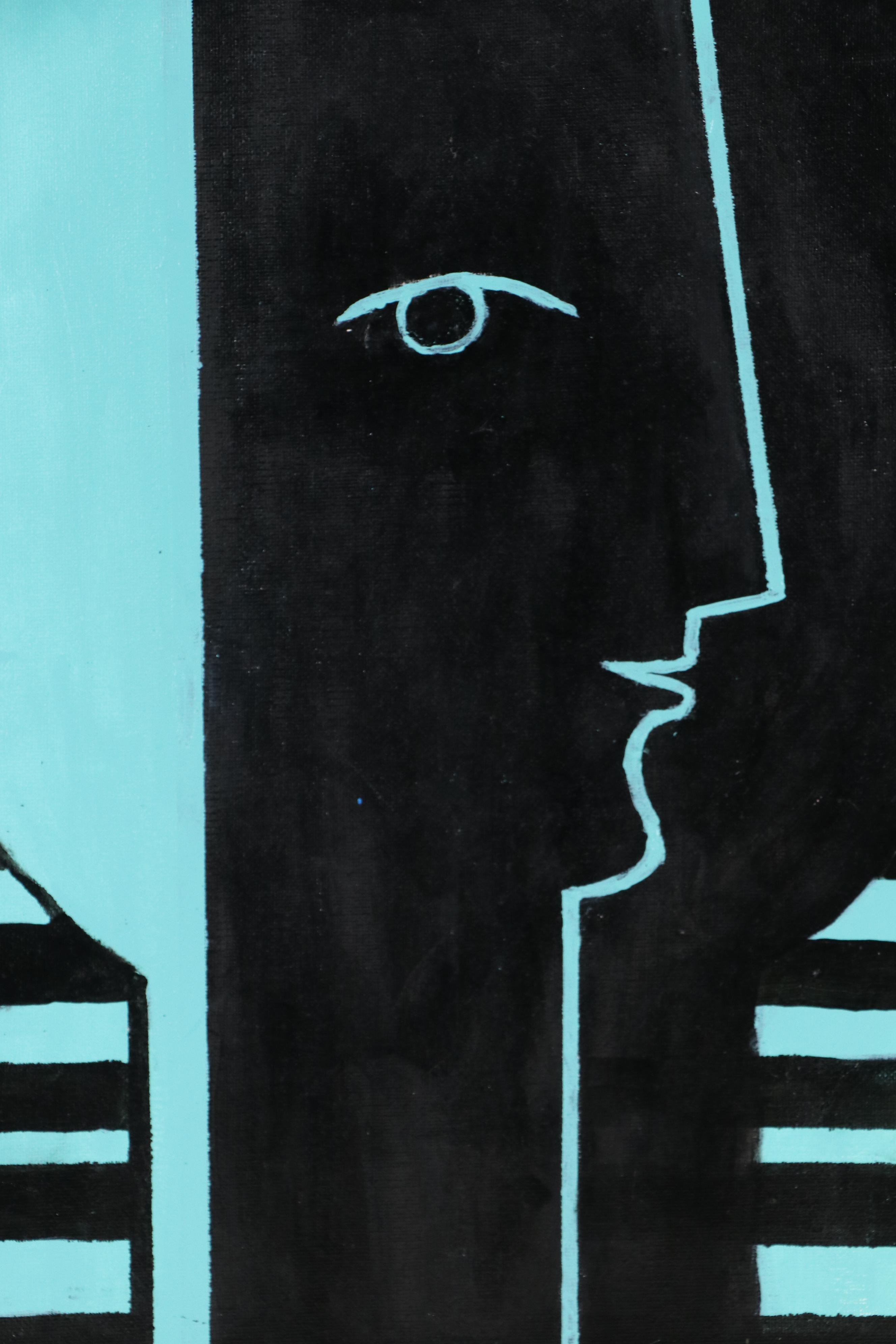 James Thomas Watkins Stylized Figural Acrylic Painting, 21st Century