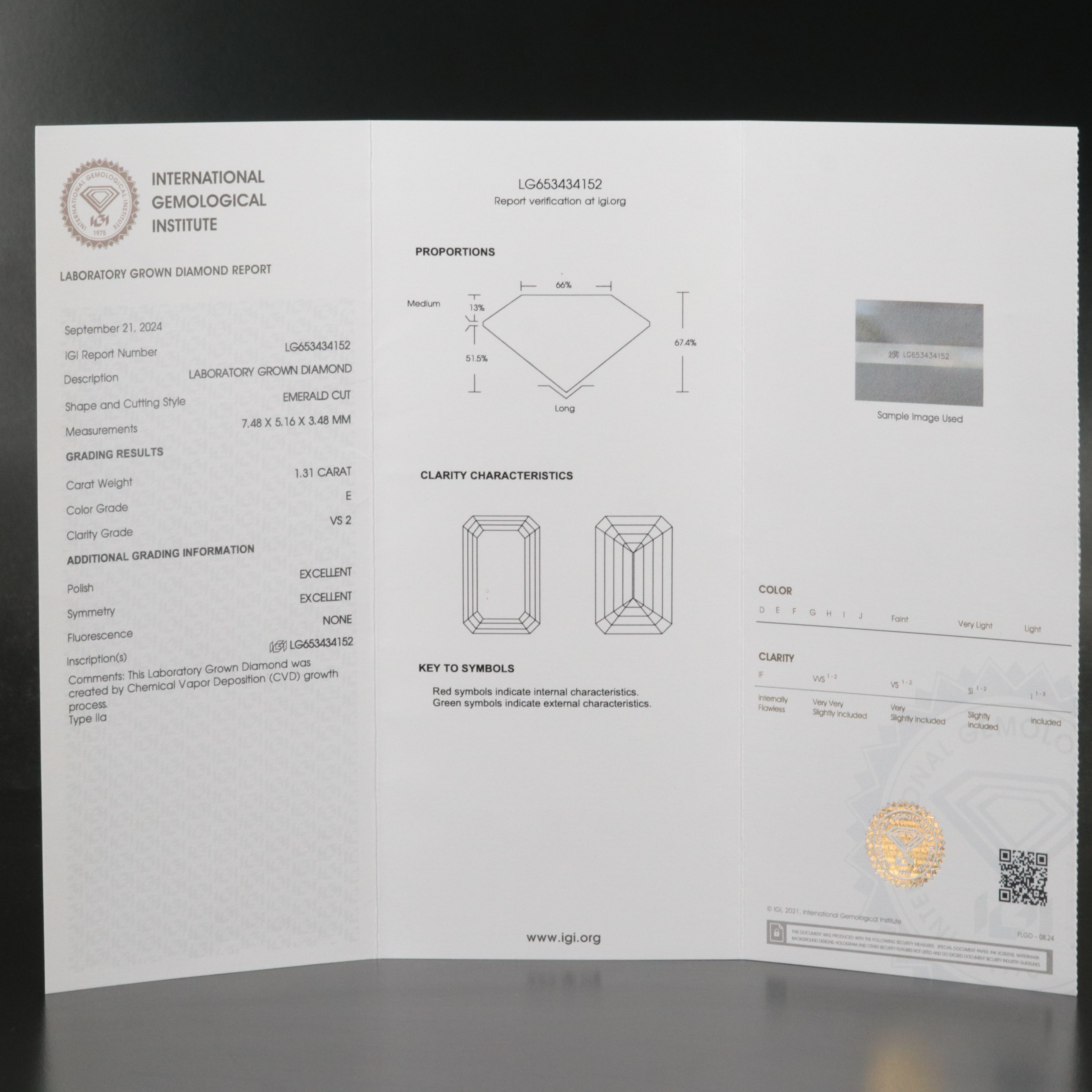 Loose 1.31 CT Lab Grown Diamond with IGI Report