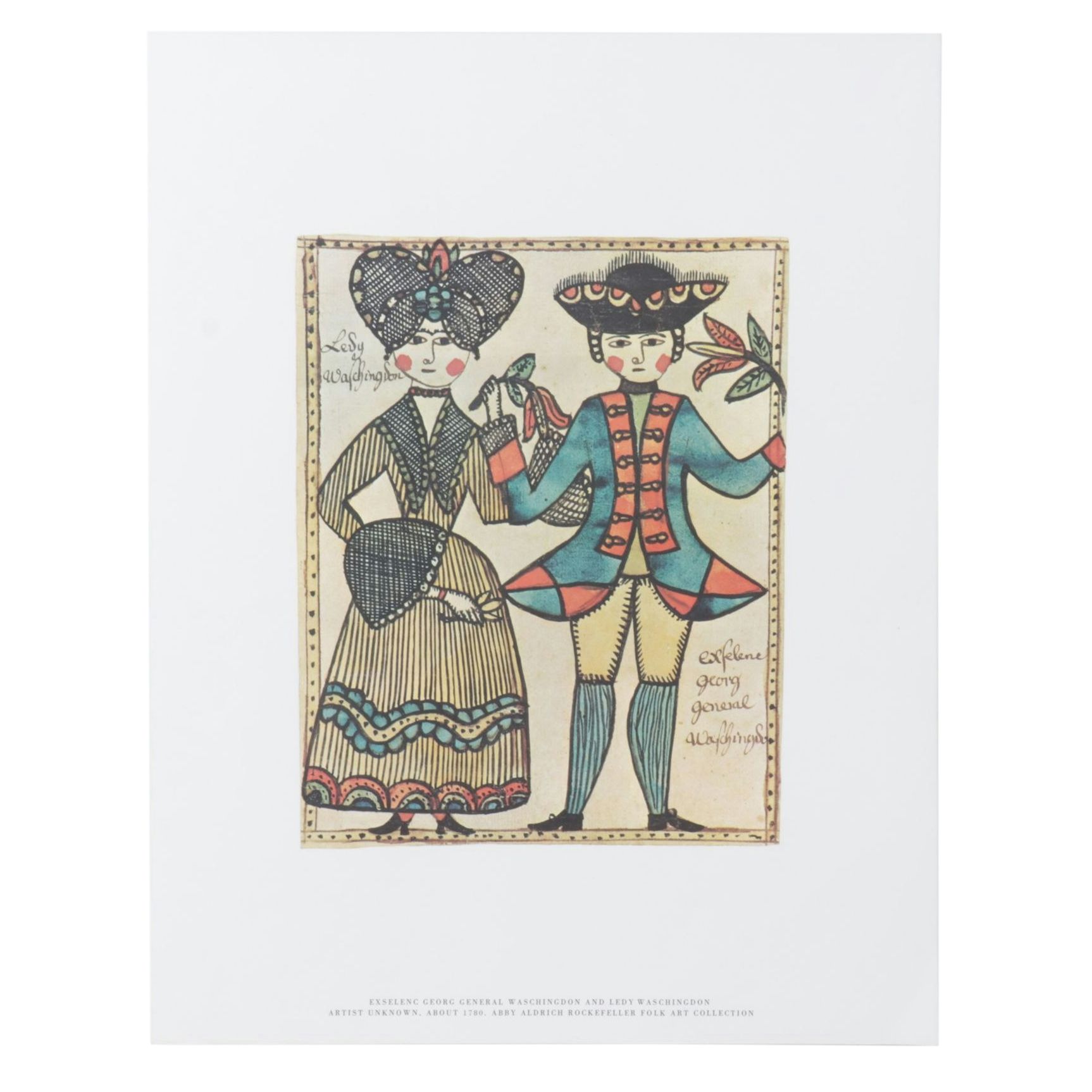 Folk Art Offset Lithograph Depicting George Washington and Lady Washington