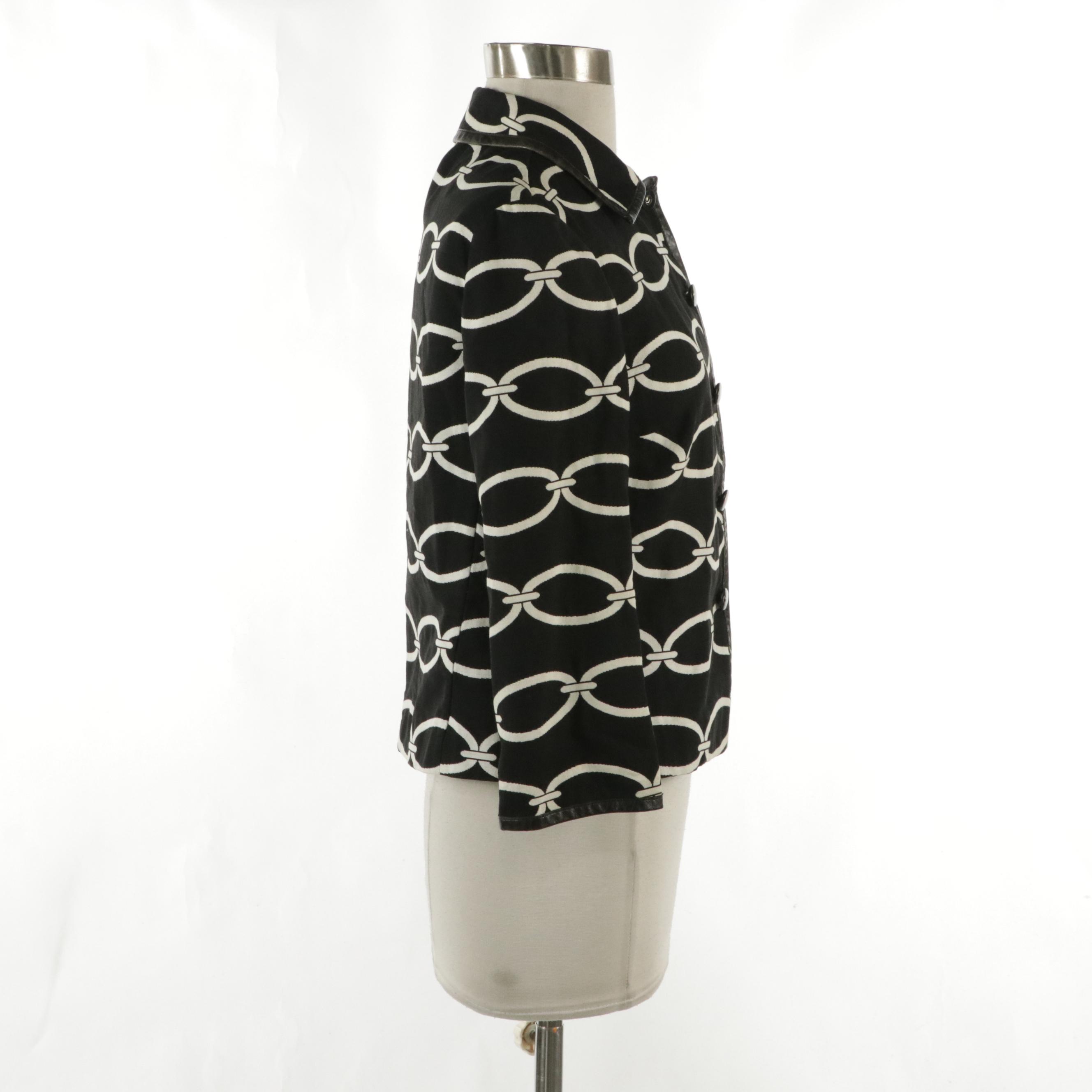 Valentino Printed Cotton Button-Front Jacket with Leather Trim