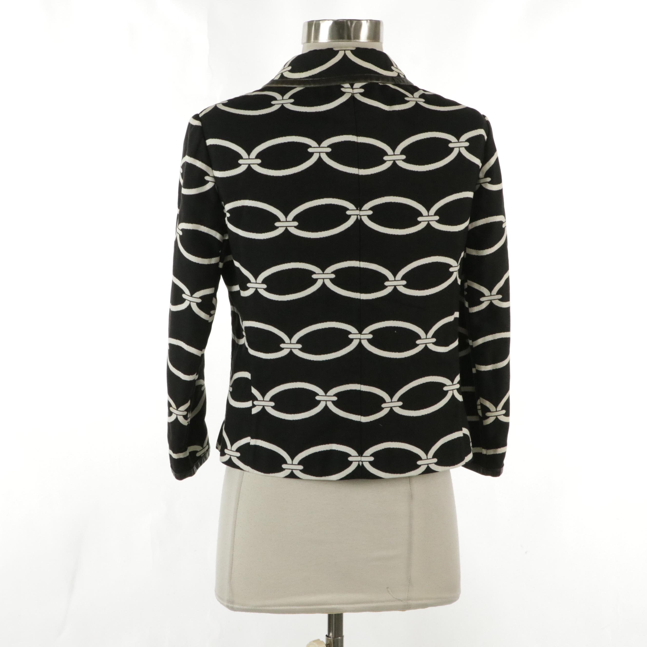 Valentino Printed Cotton Button-Front Jacket with Leather Trim