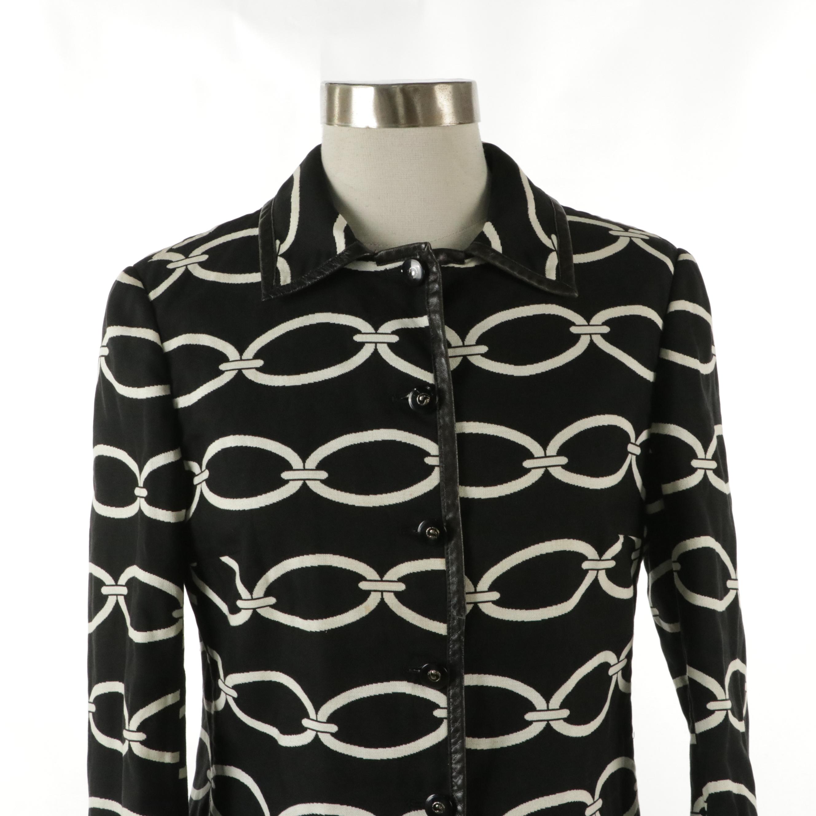 Valentino Printed Cotton Button-Front Jacket with Leather Trim