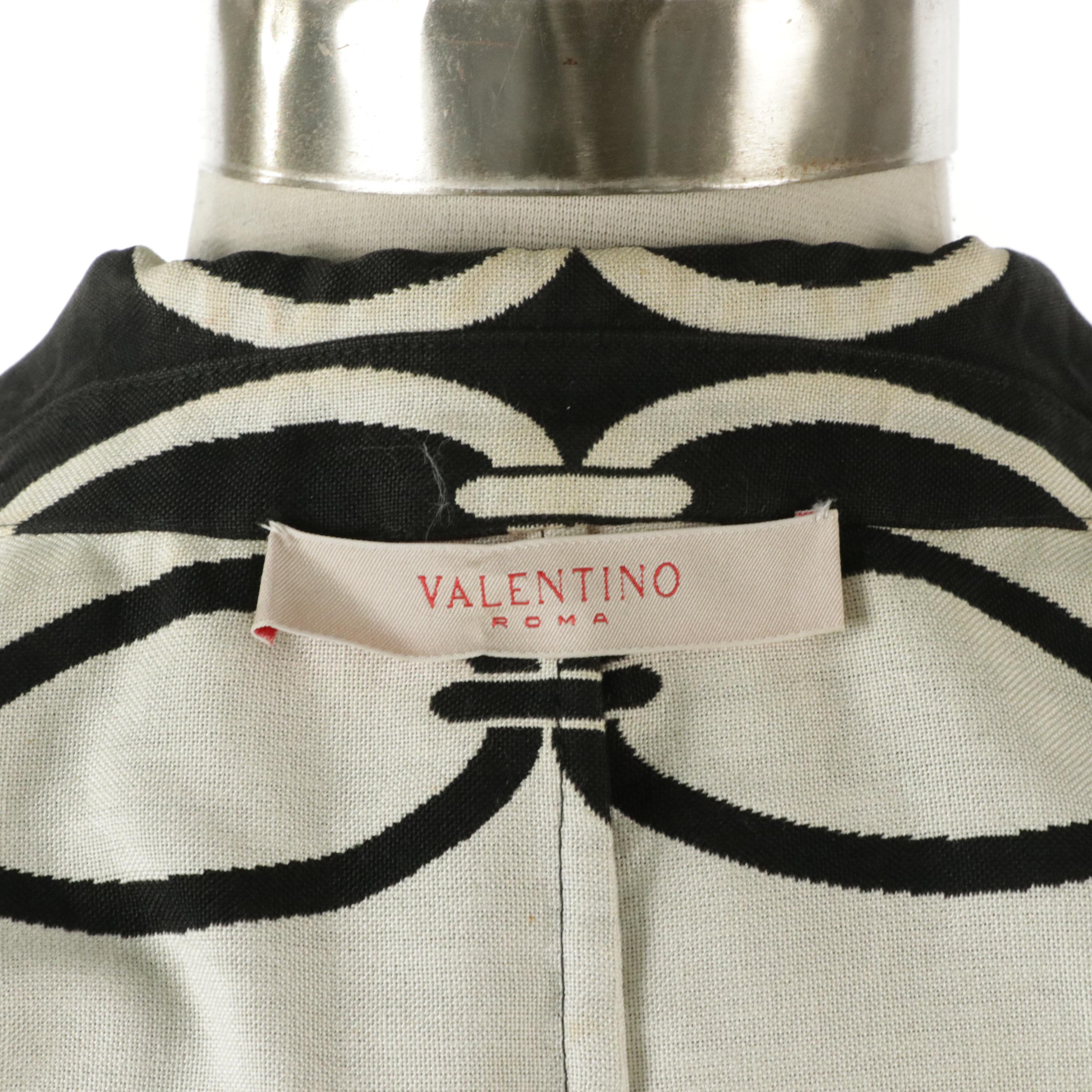 Valentino Printed Cotton Button-Front Jacket with Leather Trim