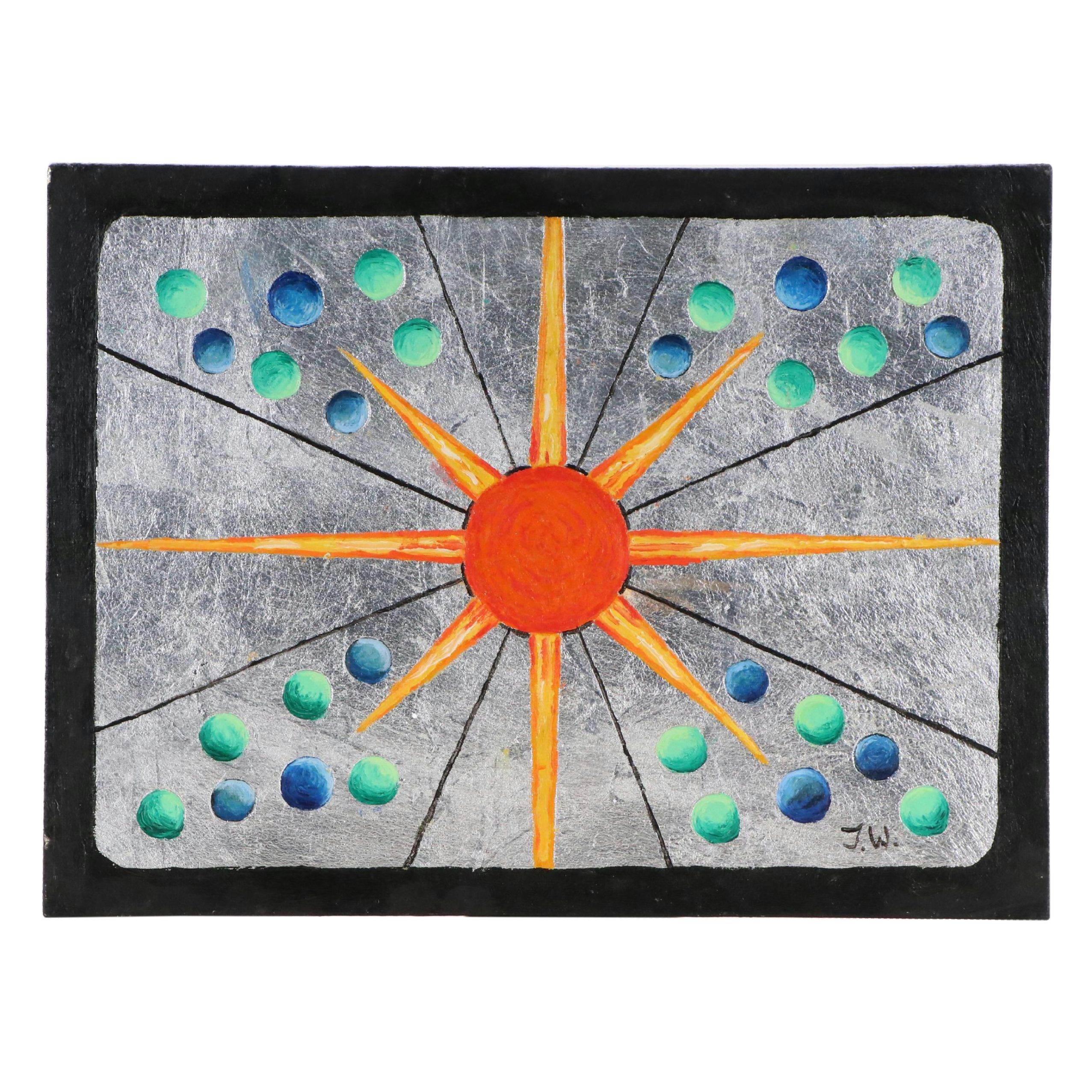 James Thomas Watkins Stylized Acrylic Painting of Sun, 1998